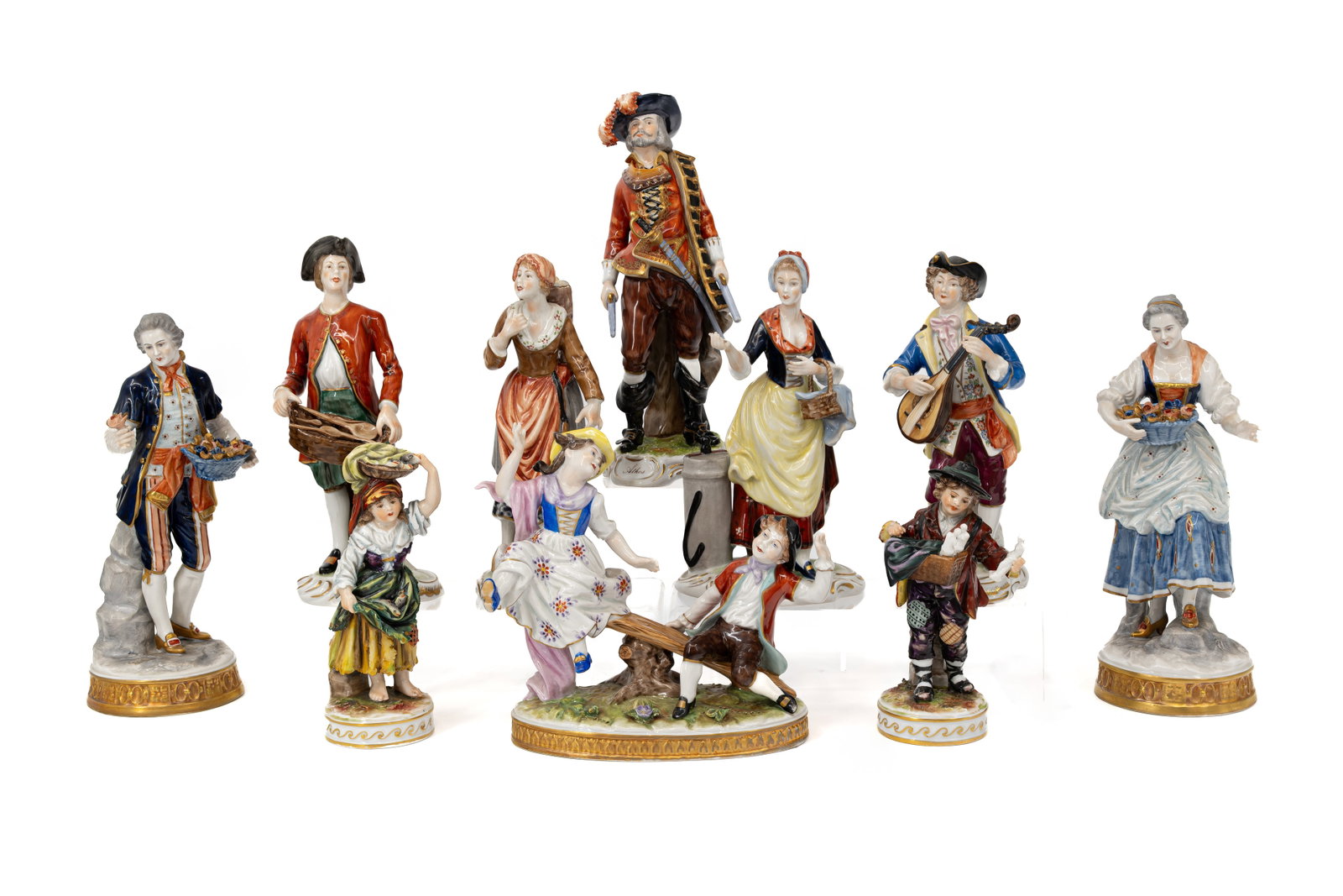 A composed lot of 10 various German Volkstedt, Unterweissbach and other marked porcelain figurines (1 of 17)