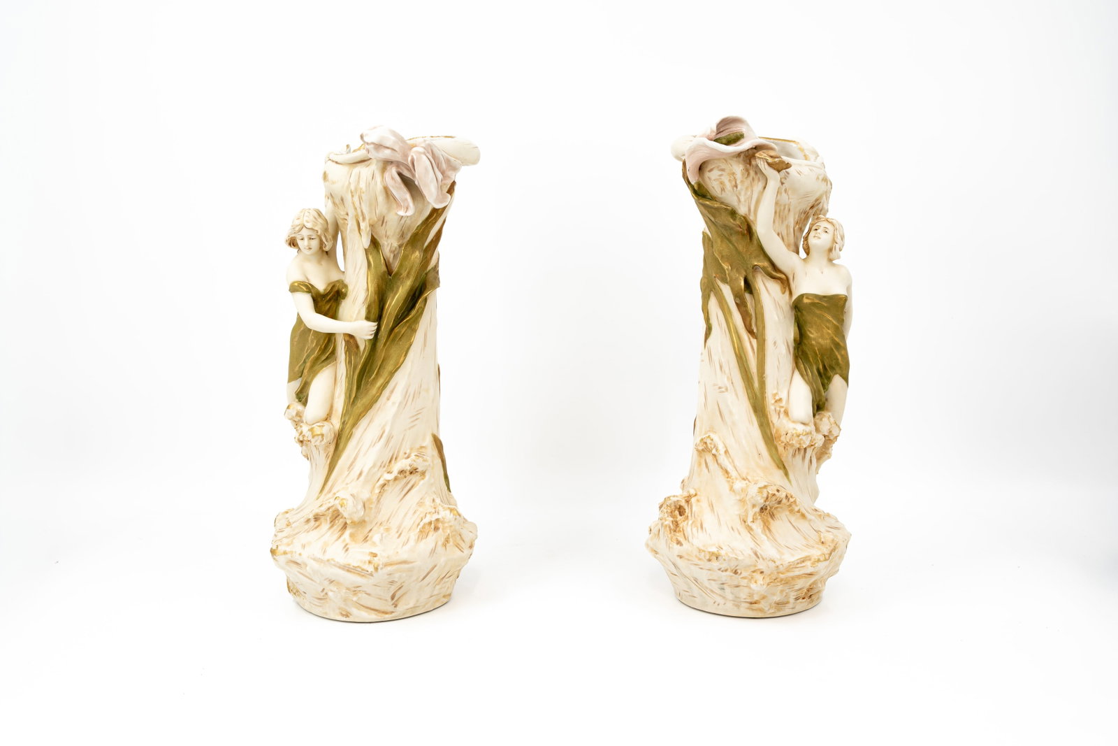 A pair of Art Nouveau Bohemian Royal Dux porcelain figural vases (1 of 8)