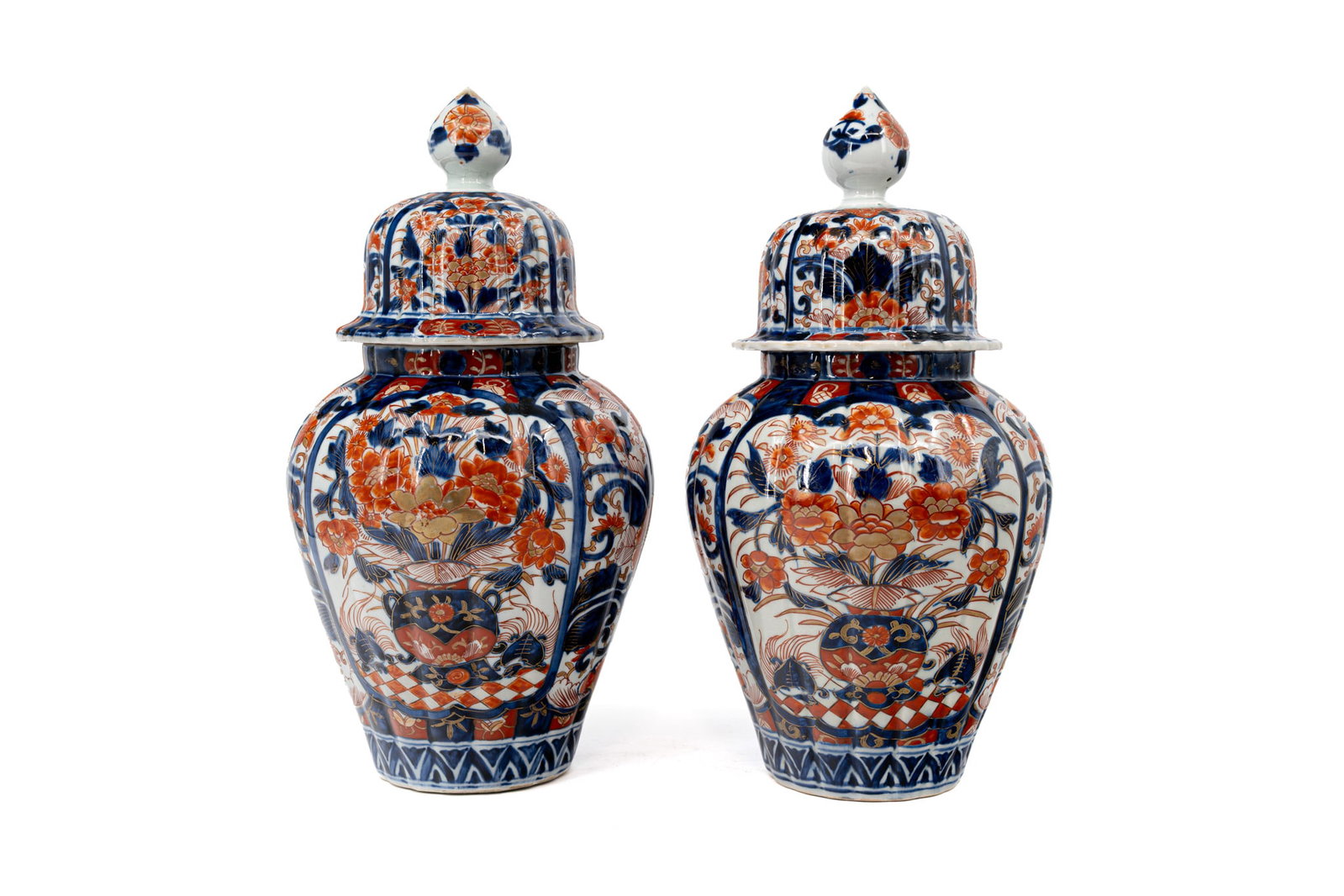 A pair of Japanese imari decorated porcelain covered vases (1 of 15)