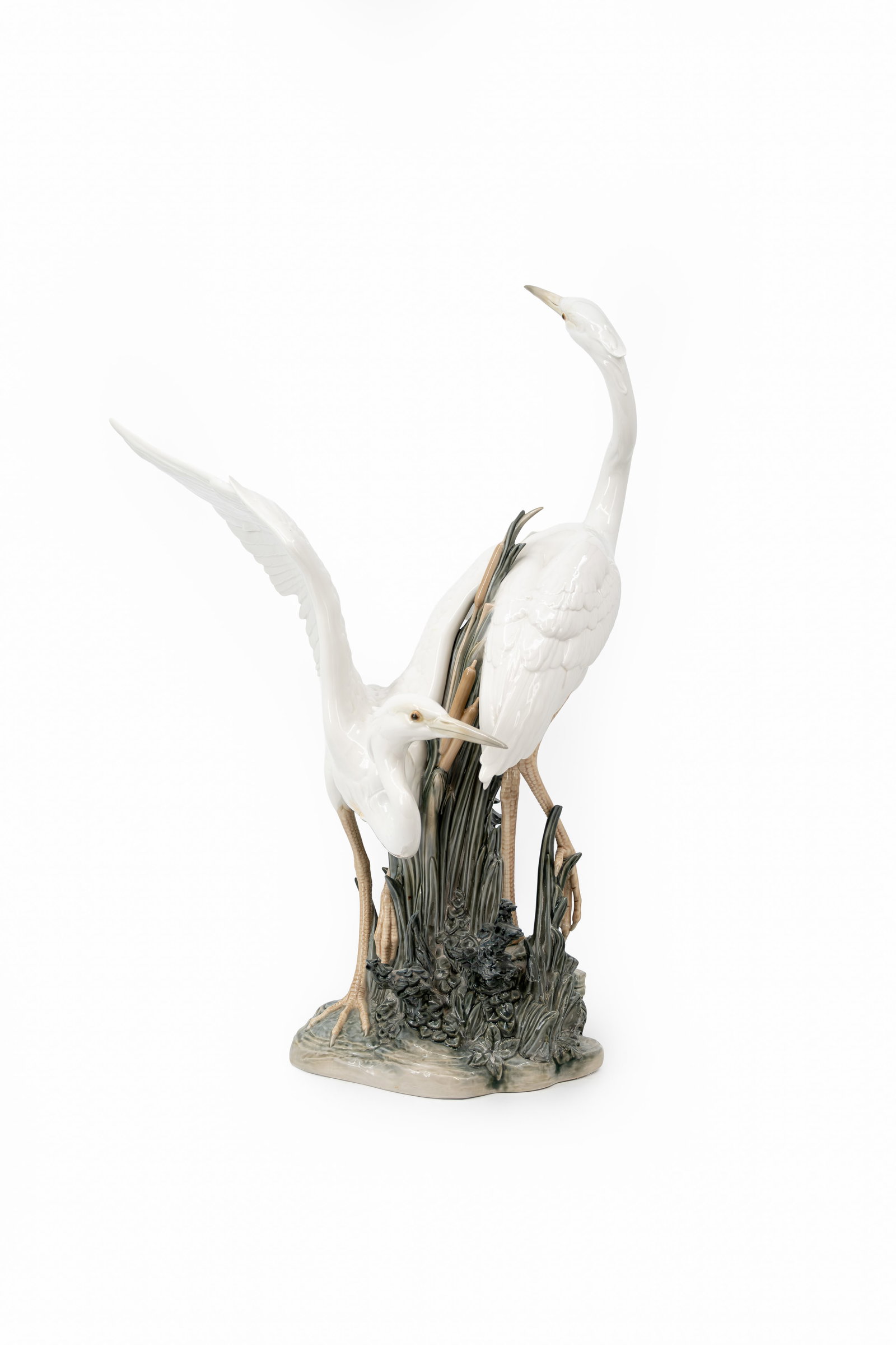 A 20th century large Spanish Lladro figural porcelain group of two herons (1 of 9)