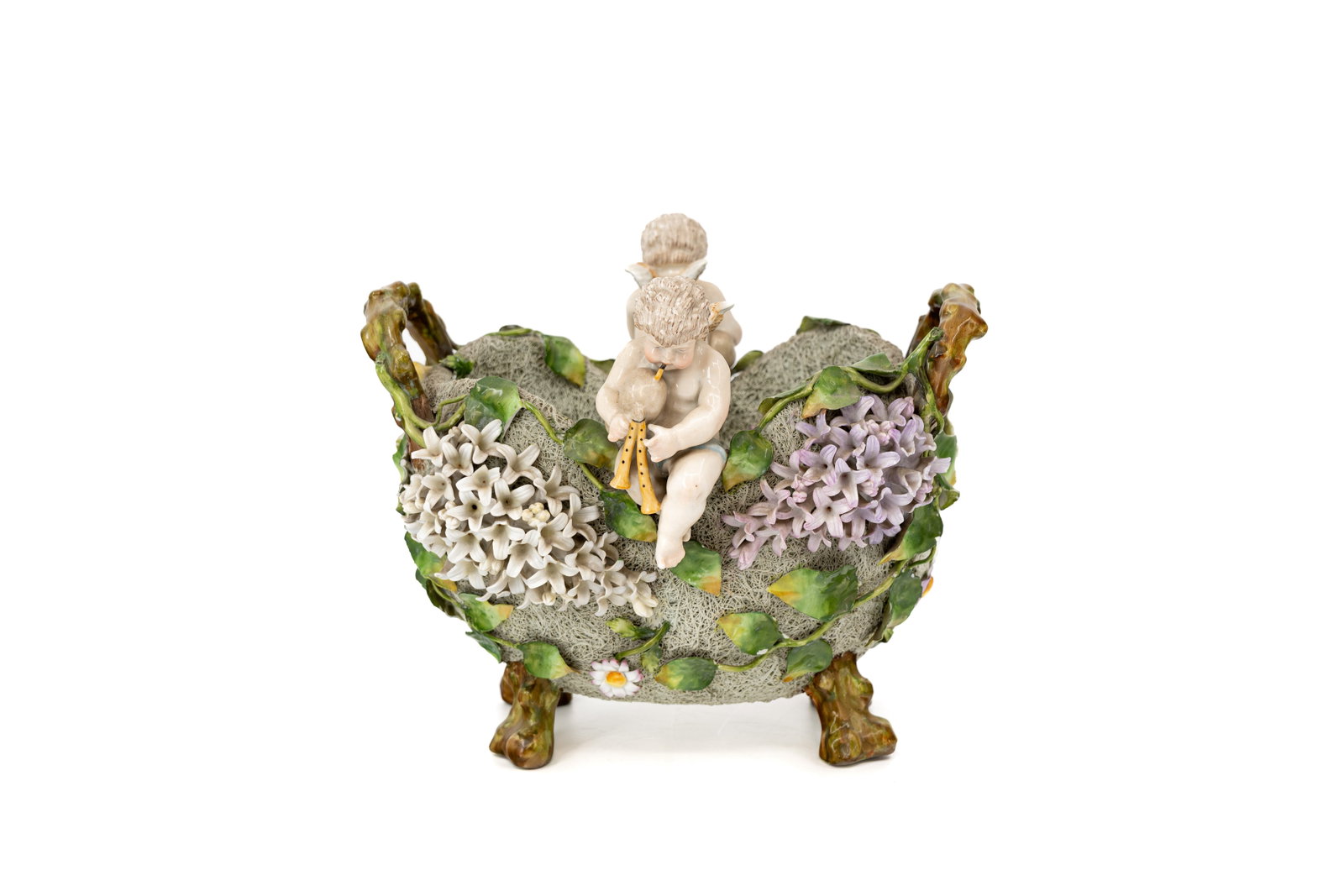 A richly decorated antique footed porcelain centerpiece with handles (1 of 14)