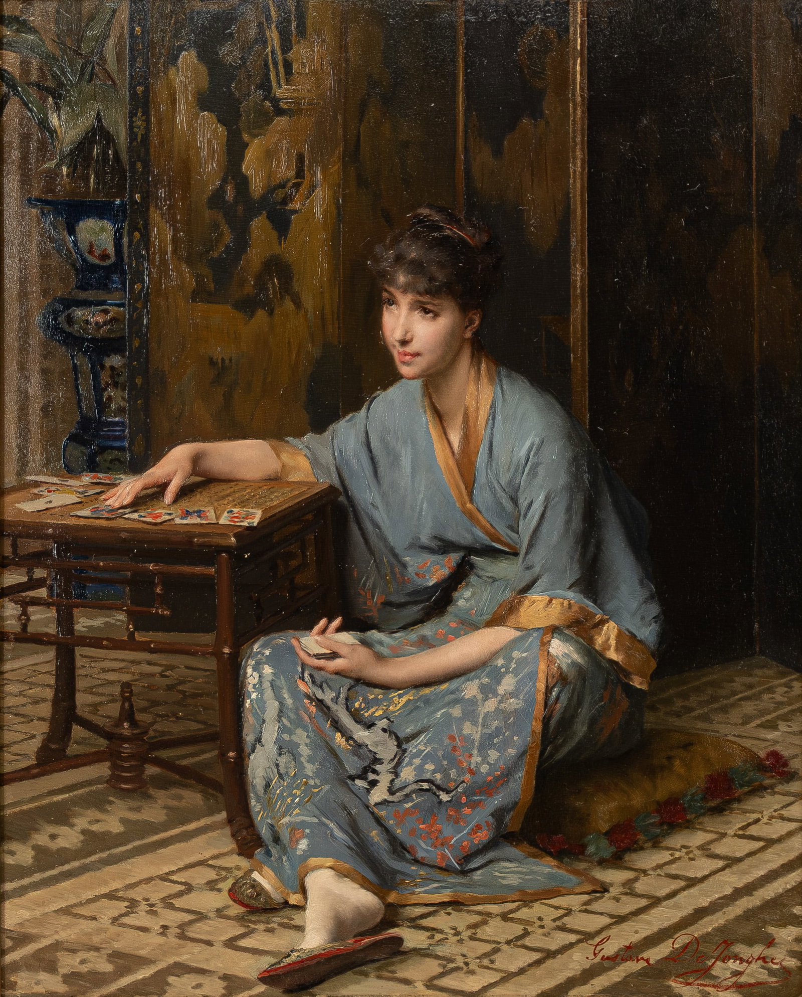 Gustave Leonhard DE JONGHE (1829-1893) A Belgian oil on panel painting depicting an oriëntal (1 of 9)