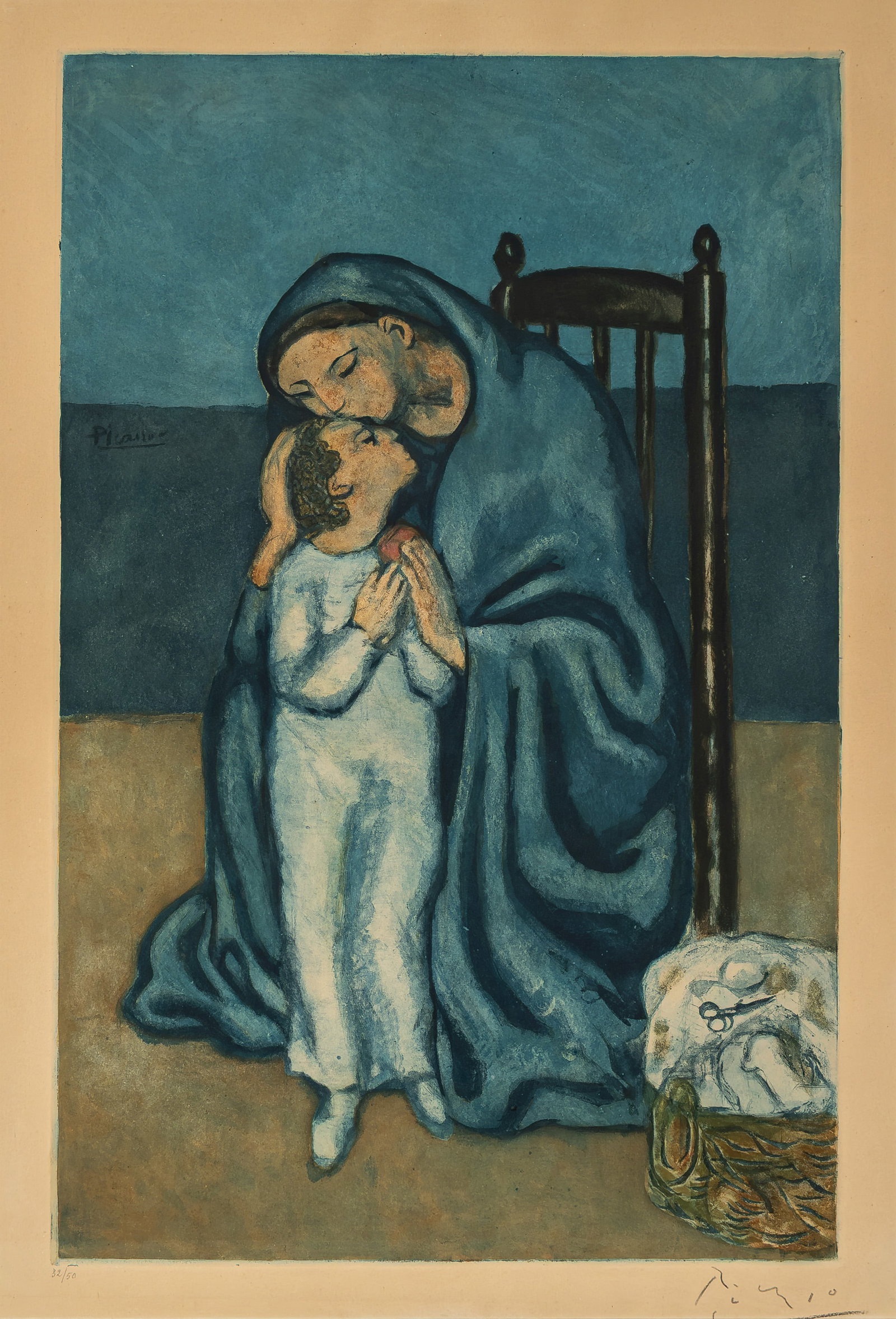 Jacques VILLON (1875-1963) "Maternité", after Pablo Picasso.A lithograph on paper: Jacques VILLON (1875-1963) "Maternité", after Pablo Picasso. A lithograph on paper depicting of mother and child. Numbered 32/50. Circa 1950s. H: 138 cm - W: 48 cm