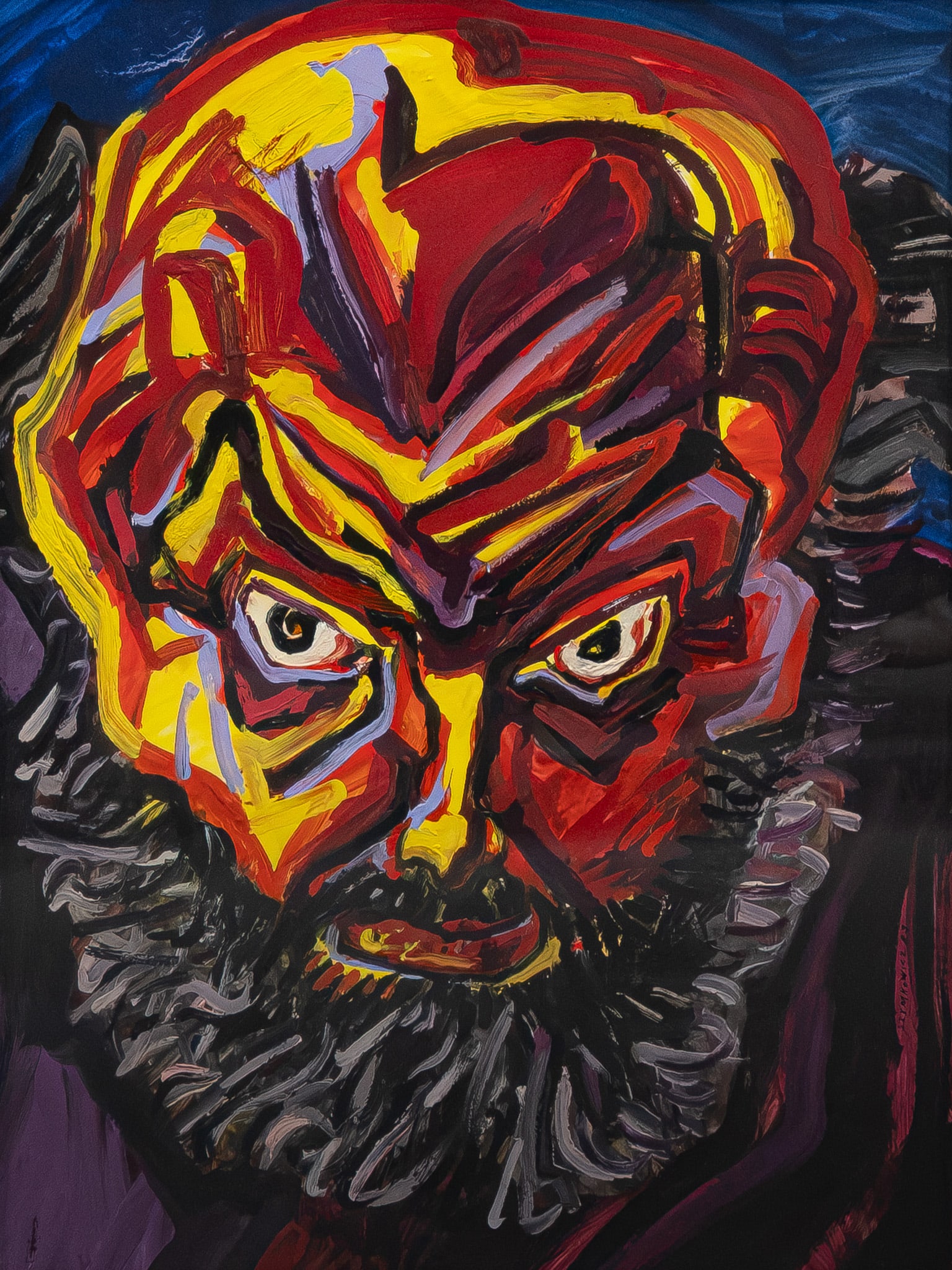 Charles SZYMKOWICZ (1948) "Autopotrait à la lumiere Jaune" 1985. A large tempera on paper painting (1 of 4)