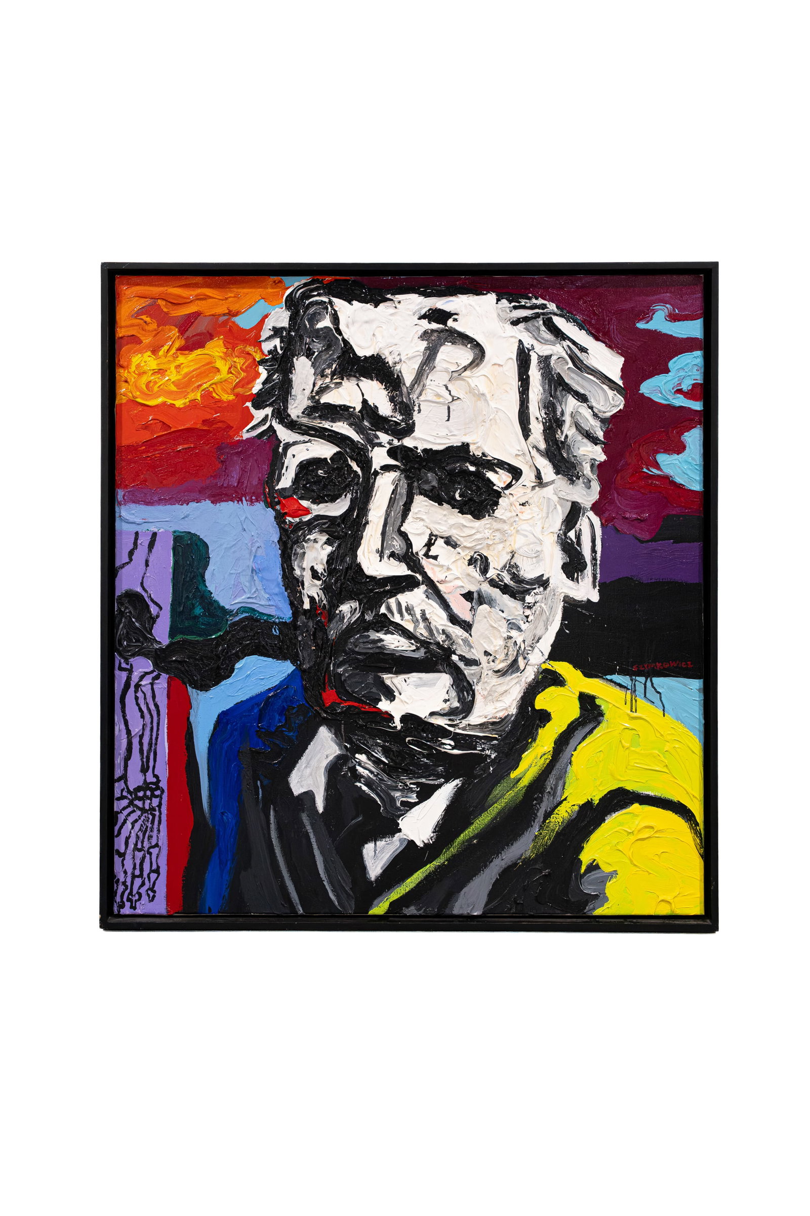 Charles SZYMKOWICZ (1948) "Portrait d'Ed. Munch". A large oil on canvas modernistic portrait: Charles SZYMKOWICZ (1948) "Portrait d'Ed. Munch". A large oil on canvas modernistic portrait painting. 20th century. H: 125 - W: 120 cm