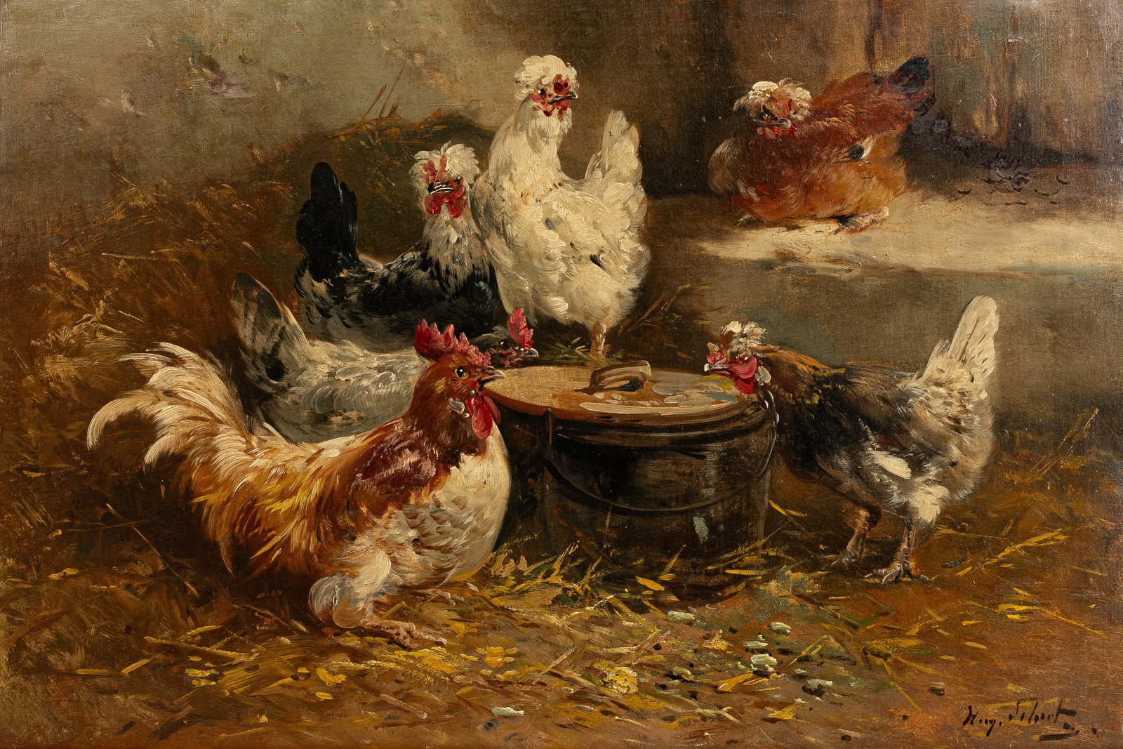 Henry SCHOUTEN (1857-1927) A large Belgian oil on canvas painting (1 of 9)