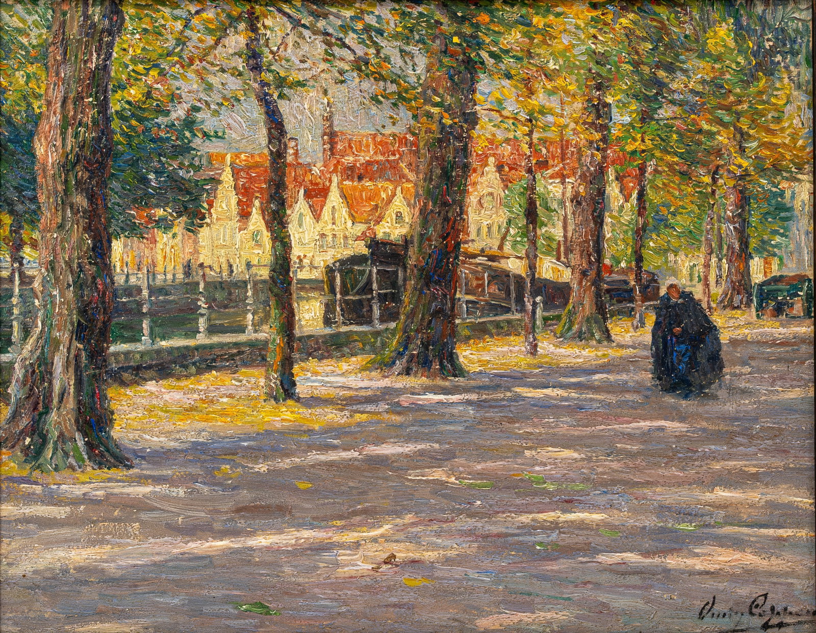 Omer COPPENS (1864-1926) "Quai de la Potterie". A Belgian oil on panel painting (1 of 6)