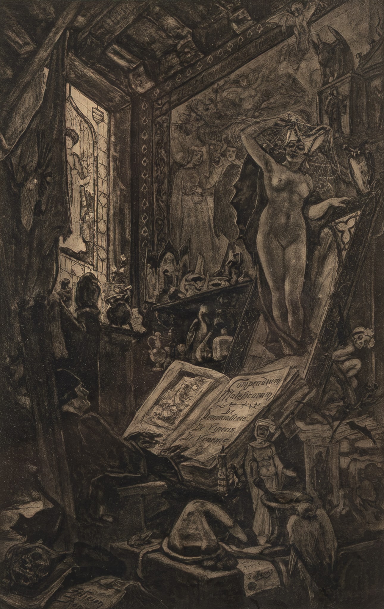 Félicien ROPS (1833-1898) "L'Incantation",1888. An etching engraving héliogravure on paper (1 of 7)