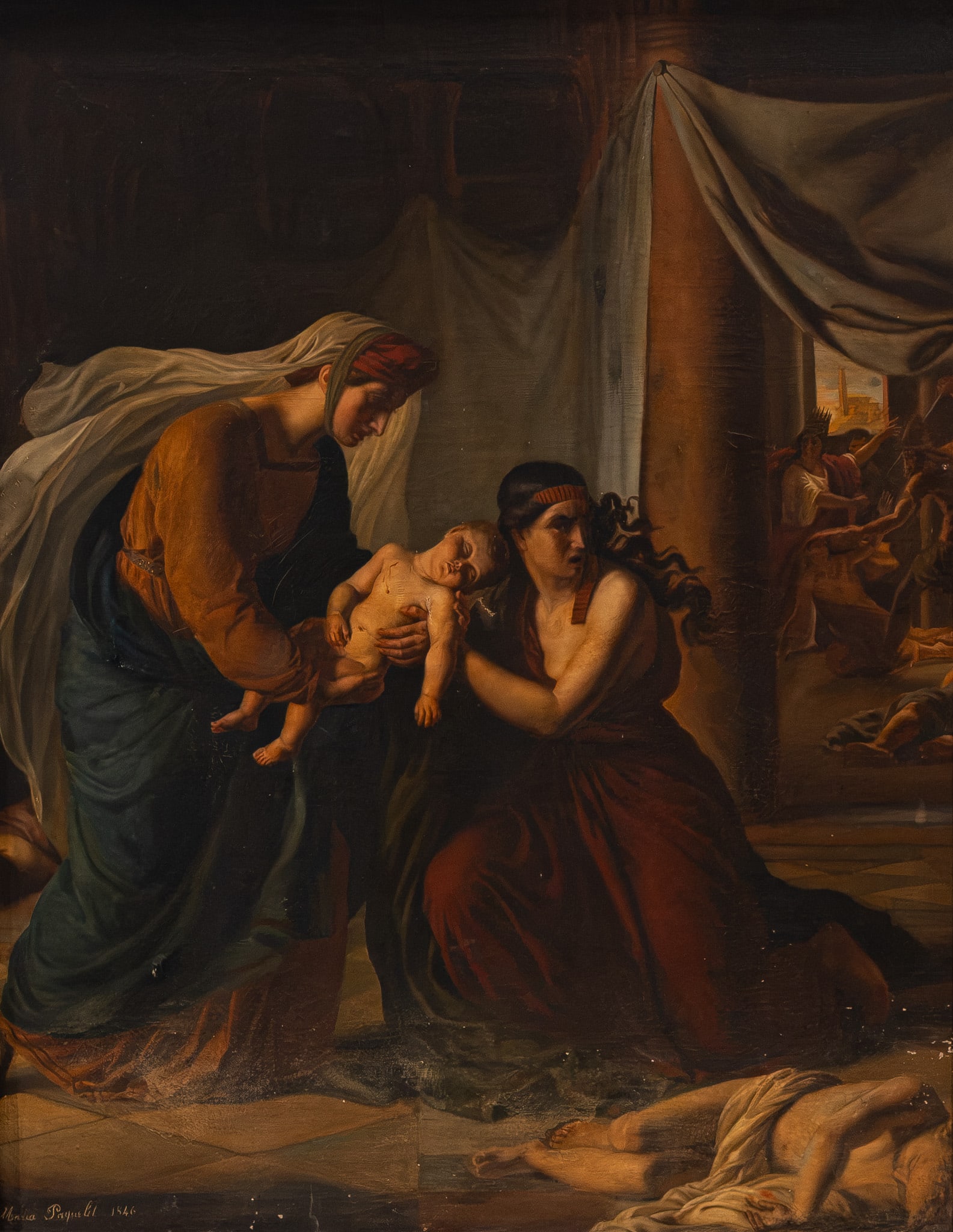 Maria PAGUELIT (XIX) A large antique oil on canvas painting of a figural mythological scene (1 of 7)