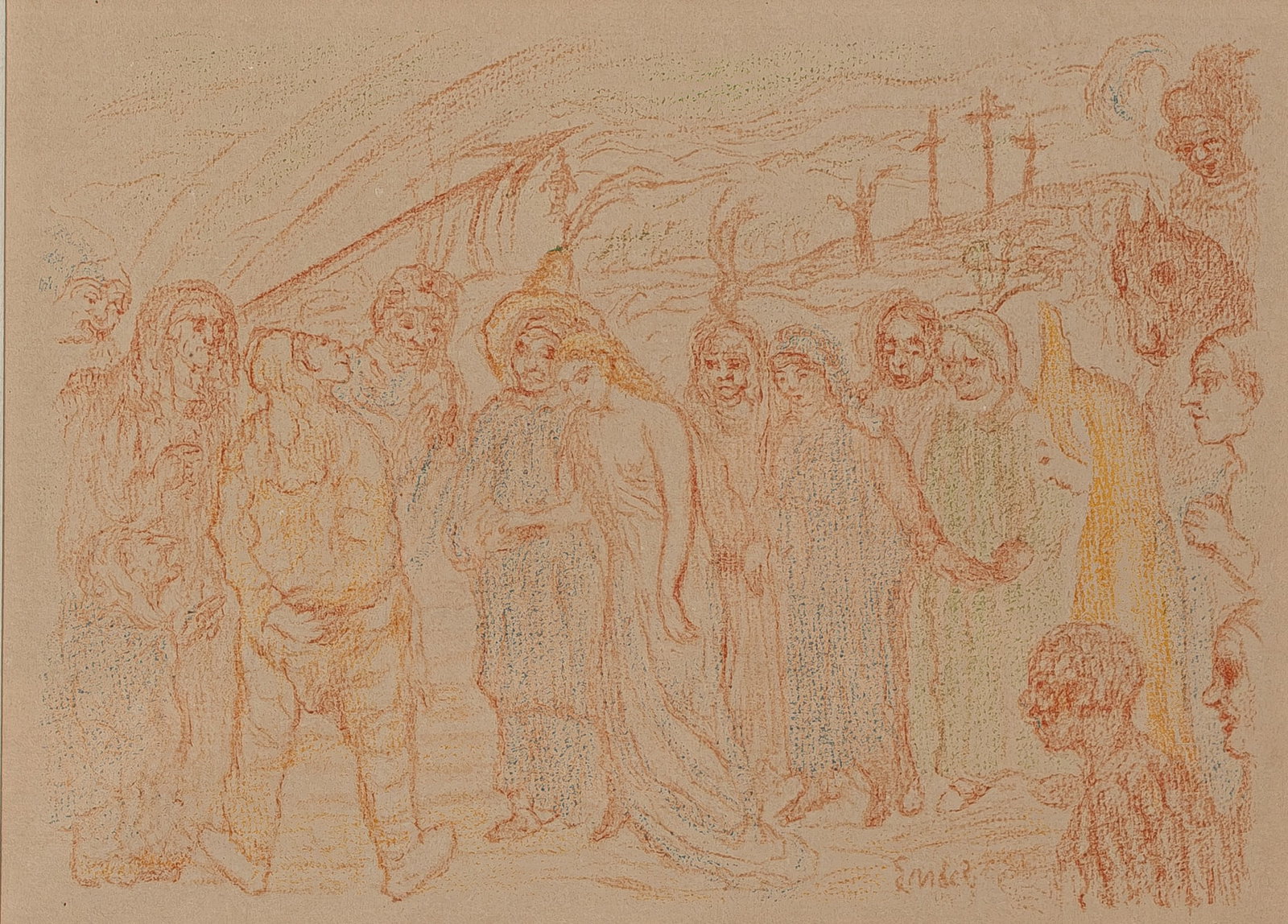 James ENSOR (1860-1949) "Le retour du Calvaire". A lithograph on paper: James ENSOR (1860-1949) "Le retour du Calvaire". A lithograph on paper from the series Scènes de la vie du Christ. Signed in the plate. 20th century. H: 16 - W: 22 cm