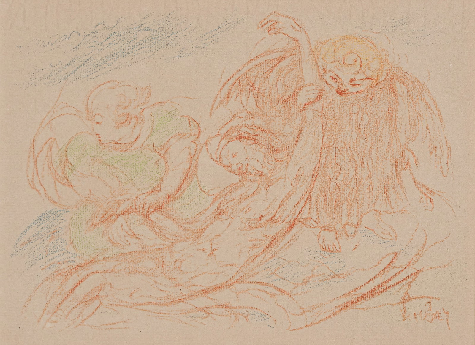 James ENSOR (1860-1949) "Le Christ et les Anges". A lithograph on paper: James ENSOR (1860-1949) "Le Christ et les Anges". A lithograph on paper from the series Scènes de la vie du Christ. Signed in the plate. 20th century. H: 16 - W: 22 cm