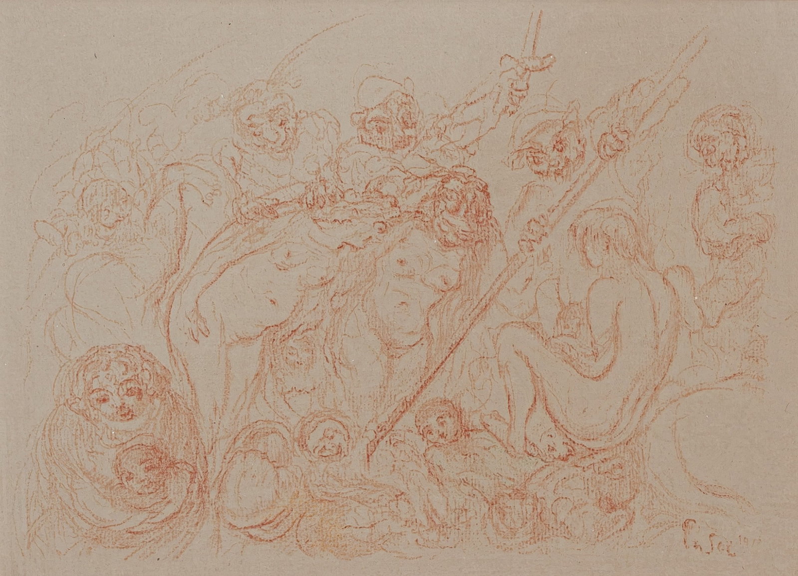 James ENSOR (1860-1949) "Le Massacre des Innocents." A lithograph on paper: James ENSOR (1860-1949) "Le Massacre des Innocents." A lithograph on paper from the series Scènes de la vie du Christ. Signed in the plate. 20th century H: 46 - W: 76 cm