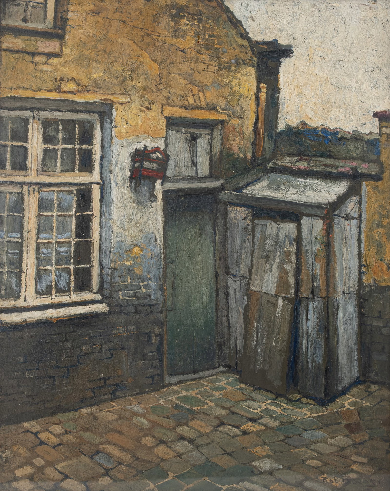 Robert BOUDRY (1878-1961) An oil on board painting depicting of a sunny courtyard view (1 of 6)