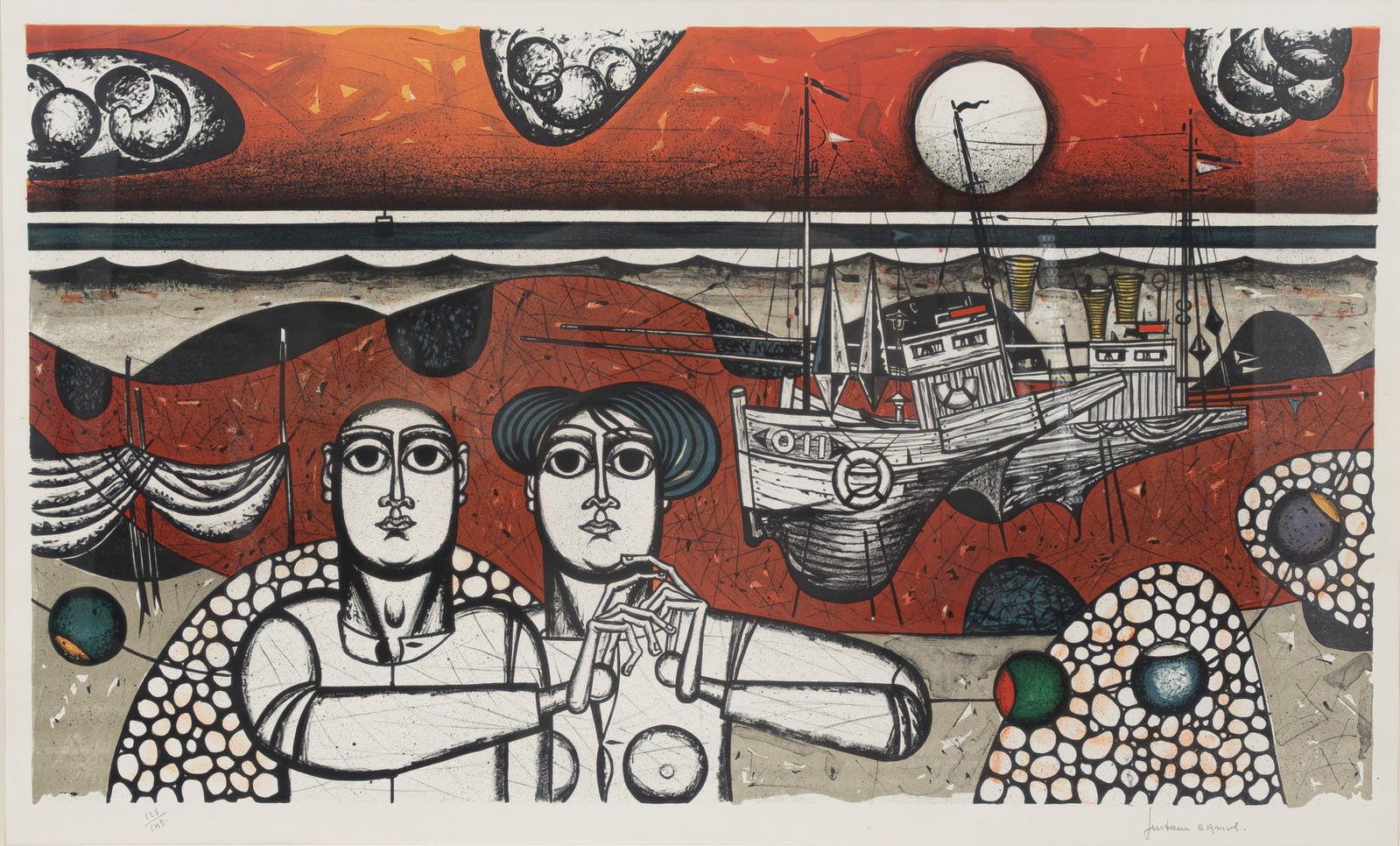 Gustave CAMUS (1914-1984)"Composition avec couple pêcheurs". A lithograph on paper (1 of 7)