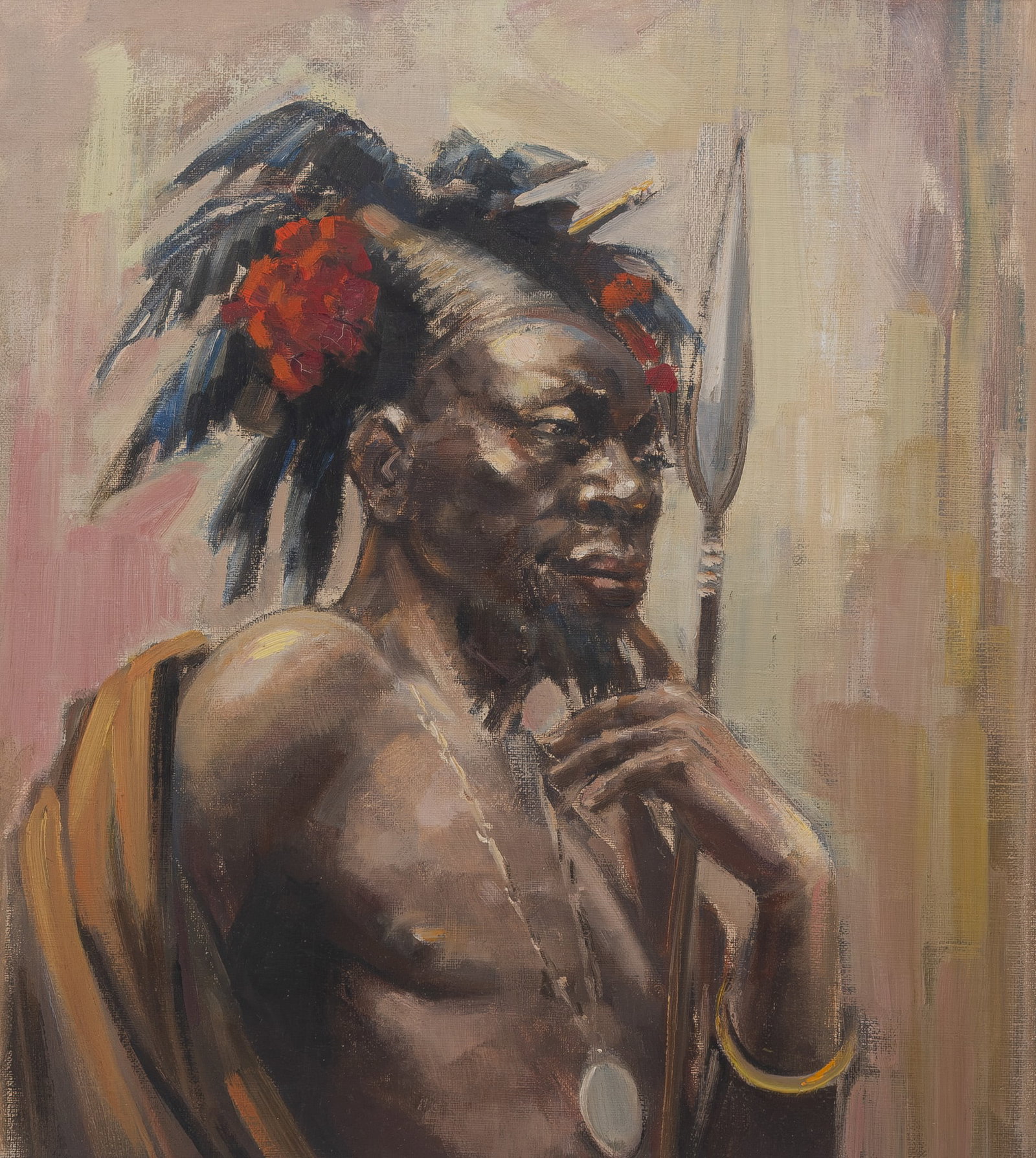 André HALLET (1890-1959) Attributed to. "Le Chef Africain". A Belgian oil on canvas painting (1 of 5)