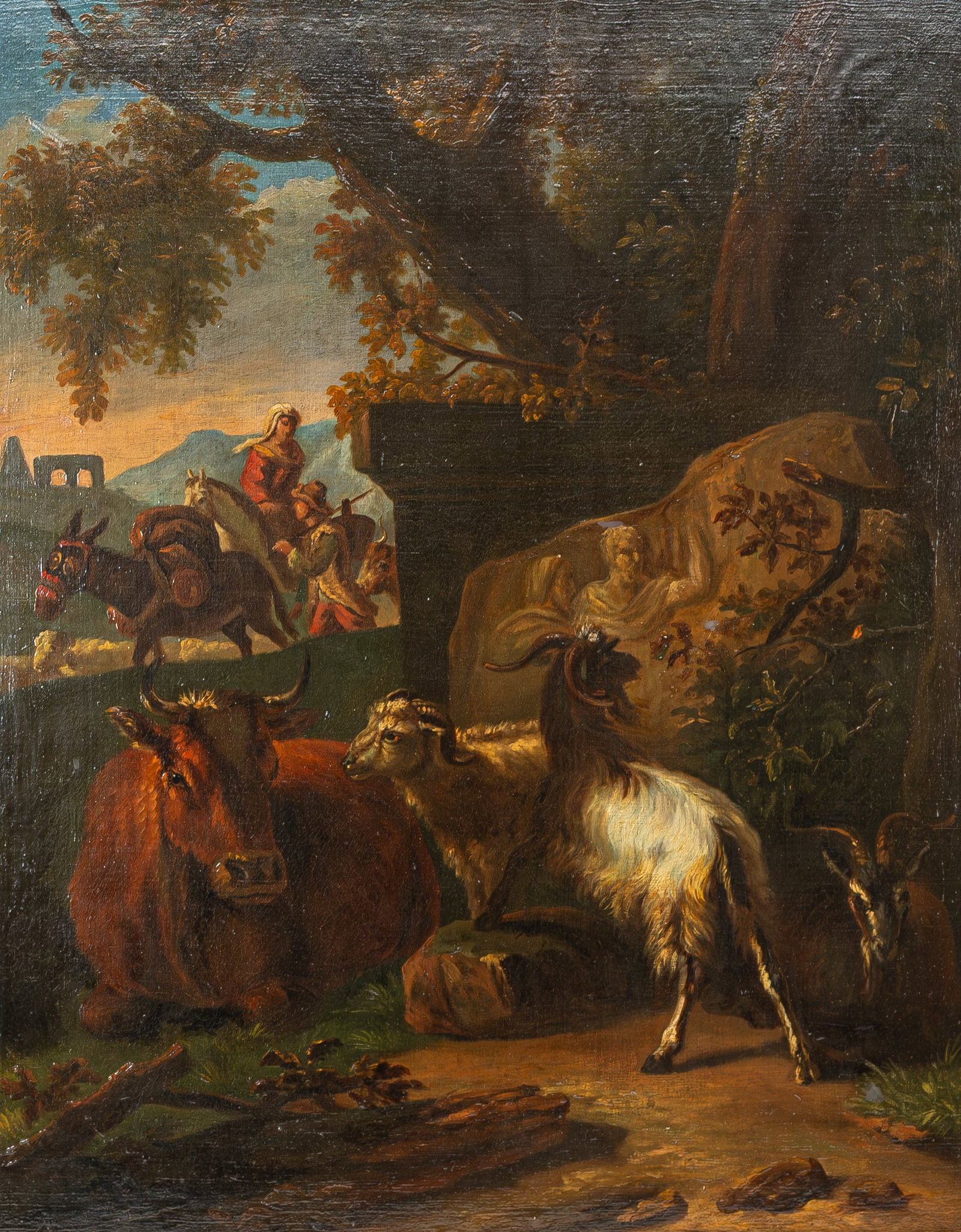 ANONYMOUS (XVIII-XIX) A large and antique oil on canvas painting depicting of a pastoral landscape (1 of 7)