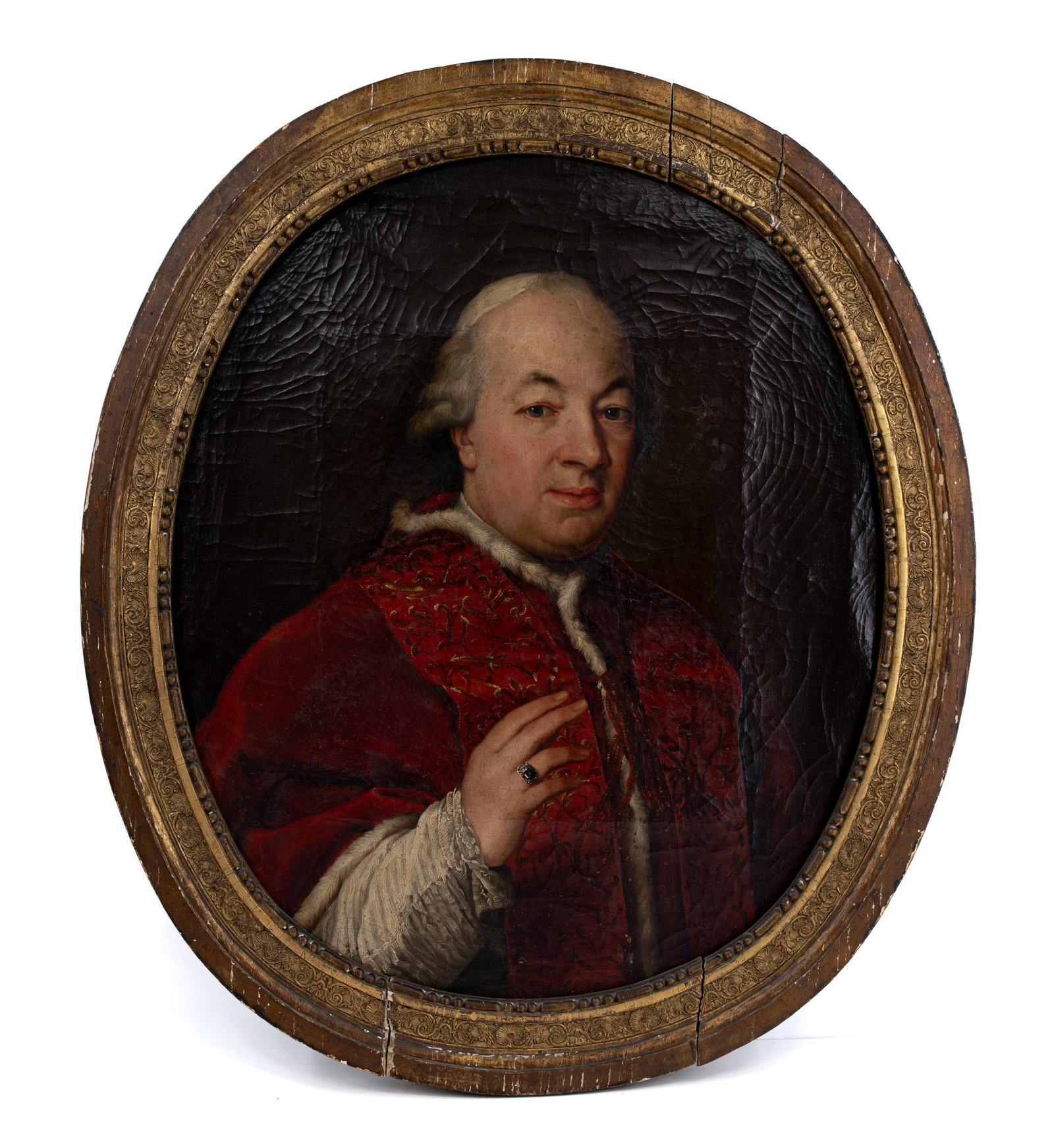 An antique oval oil on canvas portrait painting depicting of pope Pius VI (1 of 6)