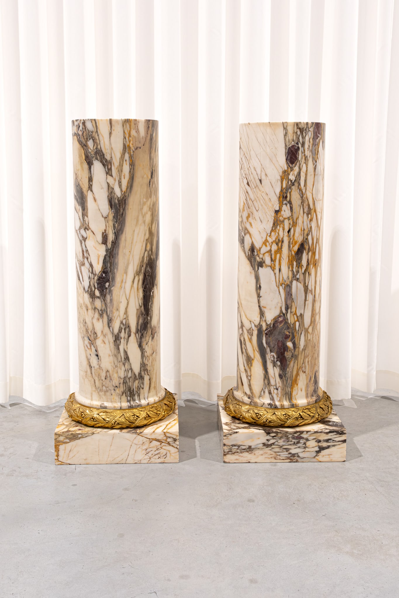 A pair of imposing French Louis XVI style marble column pedestals with gilt bronze mounts (1 of 12)