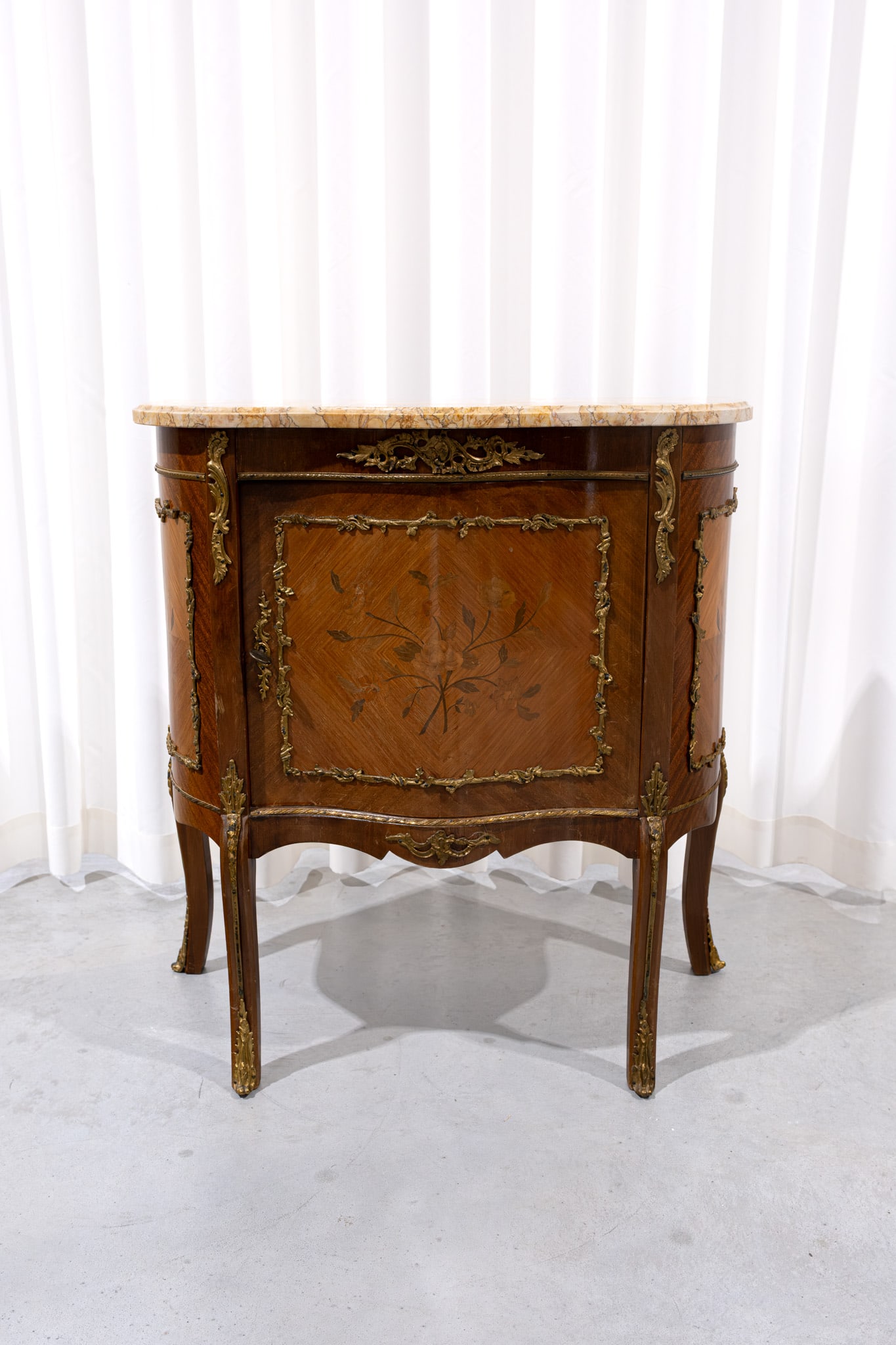 A French Louis XV style gilt bronze mounted marquetry commode with marble top (1 of 9)