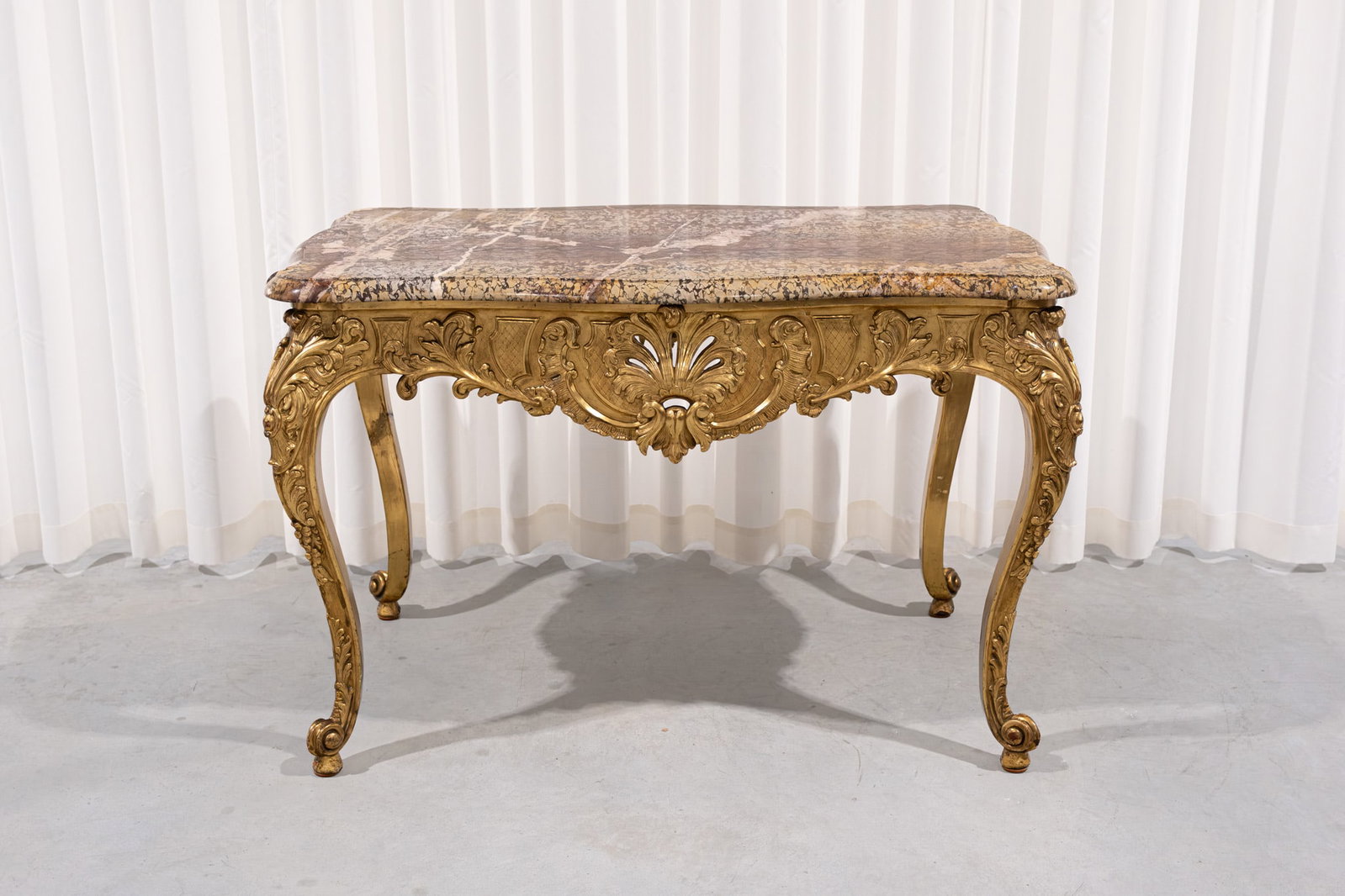 A antique Louis XV rococo style gilt polychrome carved wooden table with marble top (1 of 16)