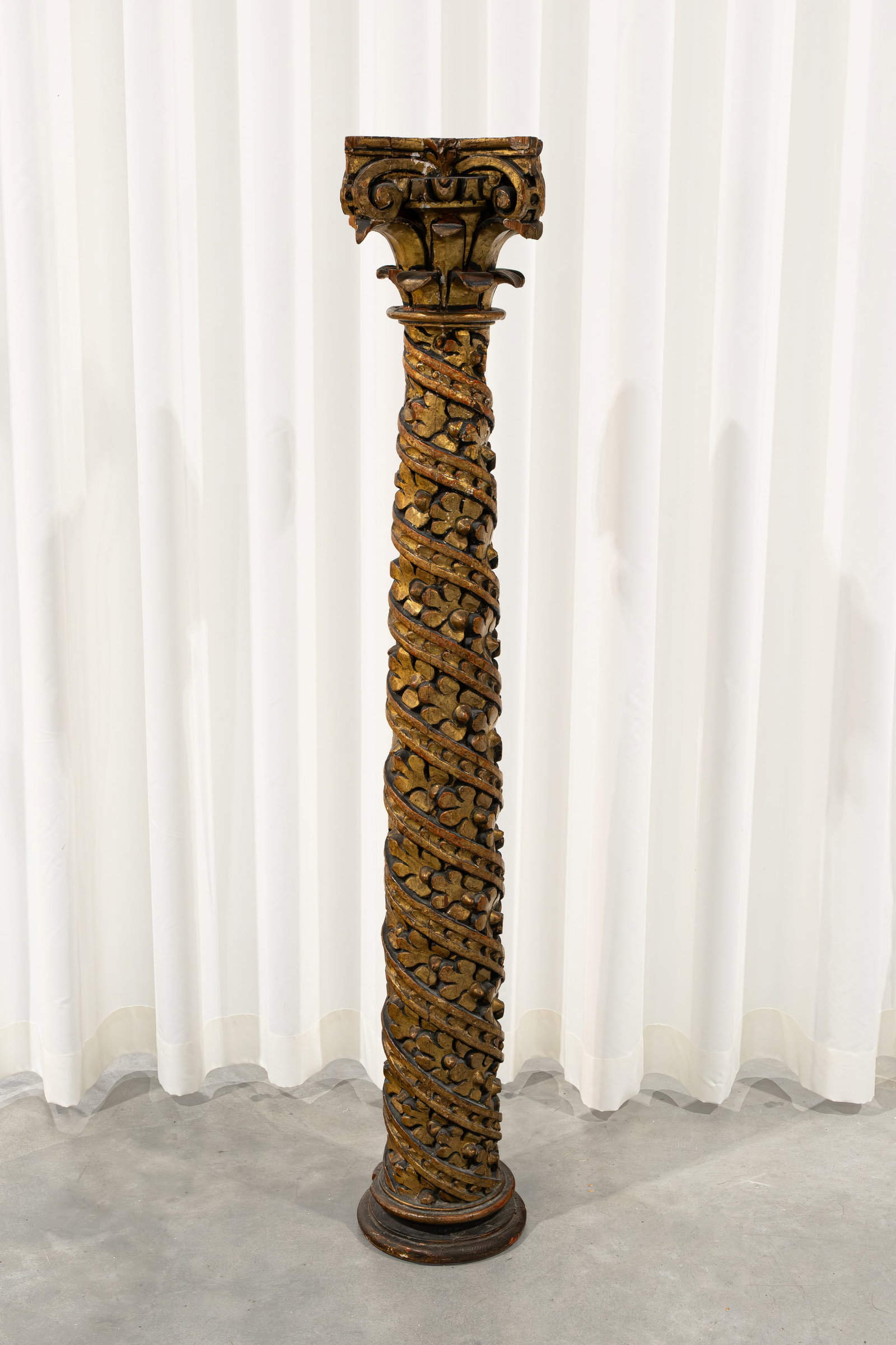 An antique gilded and carved wooden twisted solomonic column (1 of 8)