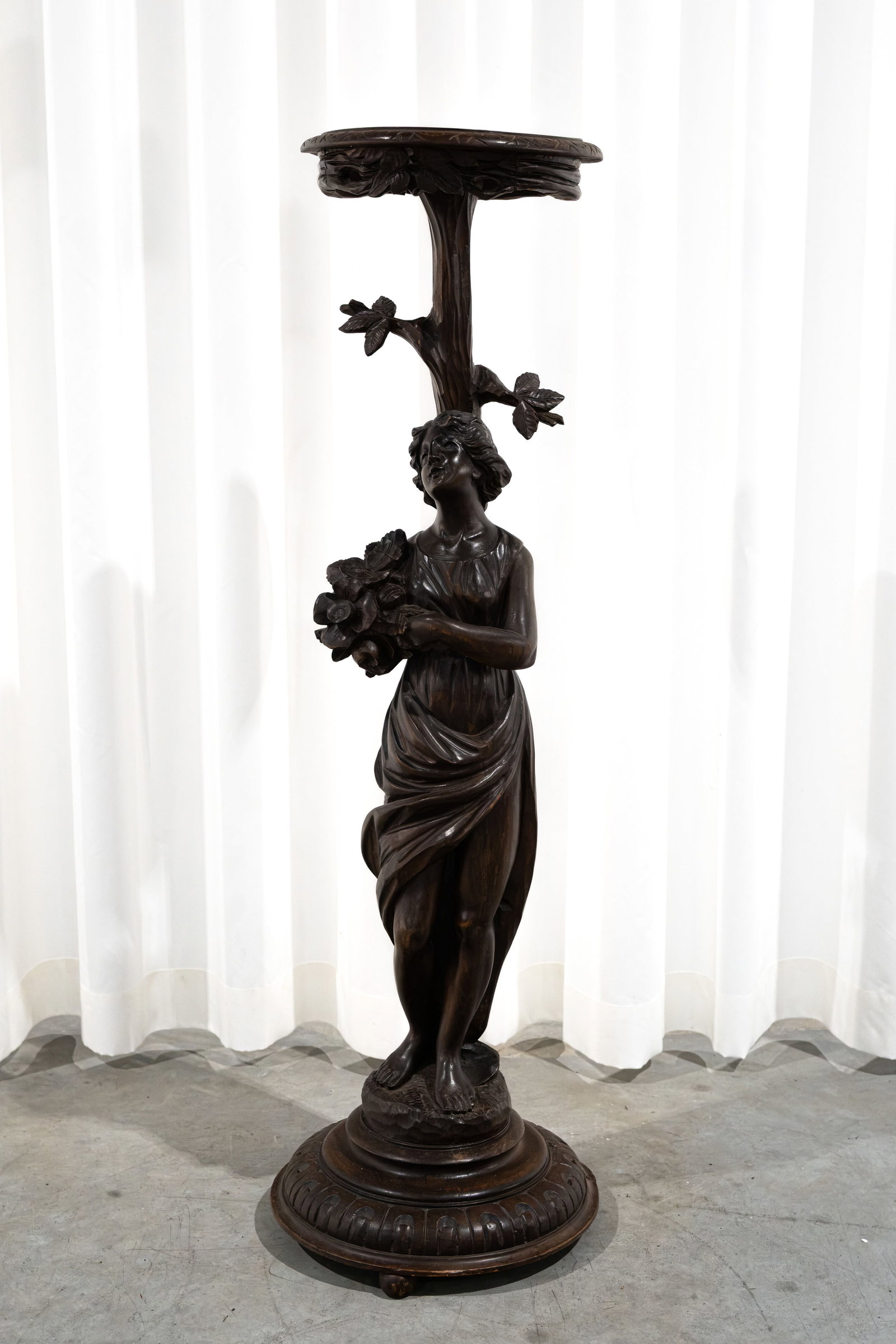 An antique Italian carved wooden pedestal featuring a large female figure (1 of 5)