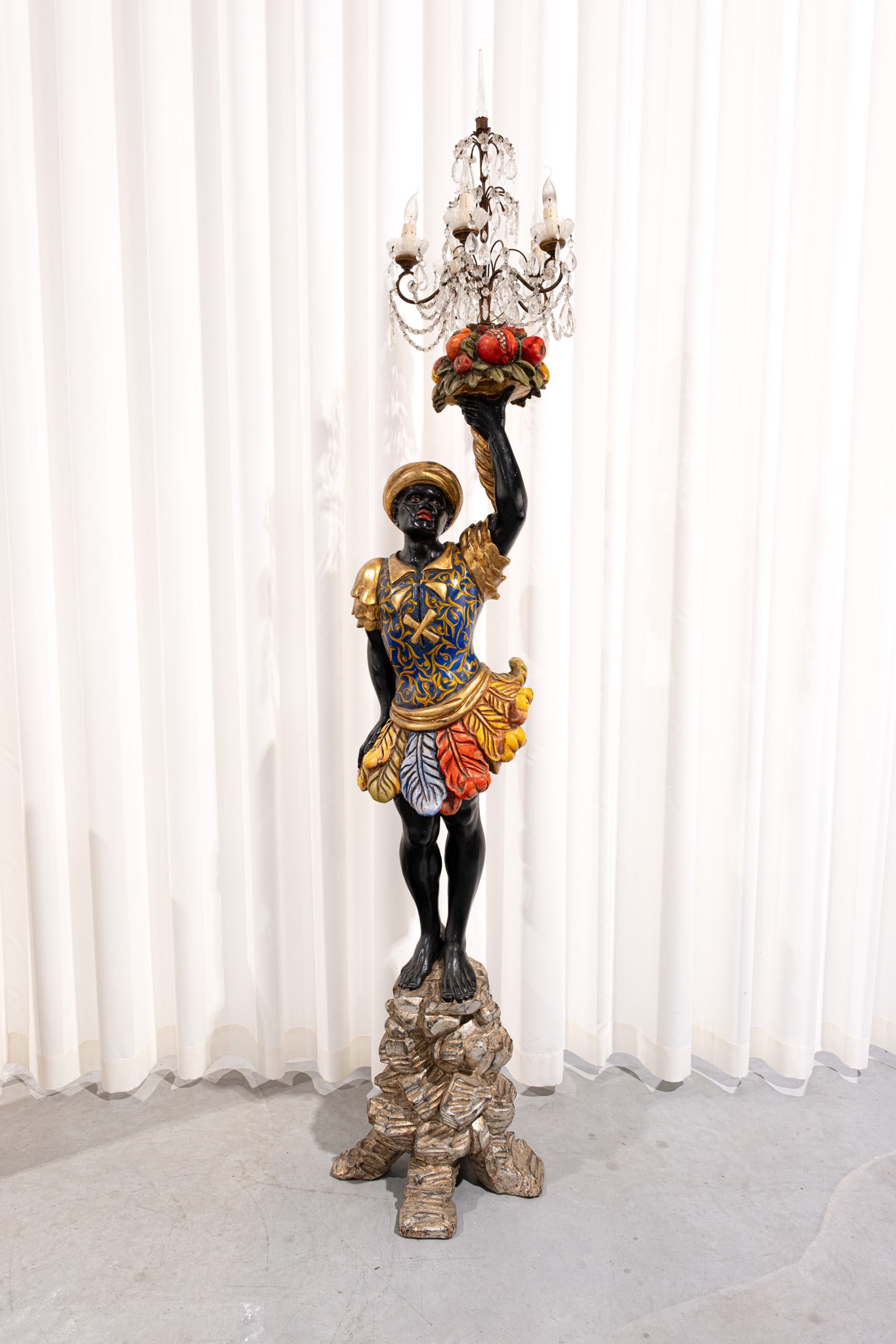 An Italian Venice polychrome multi-patinated carved wood figural floor lamp sculpture (1 of 9)