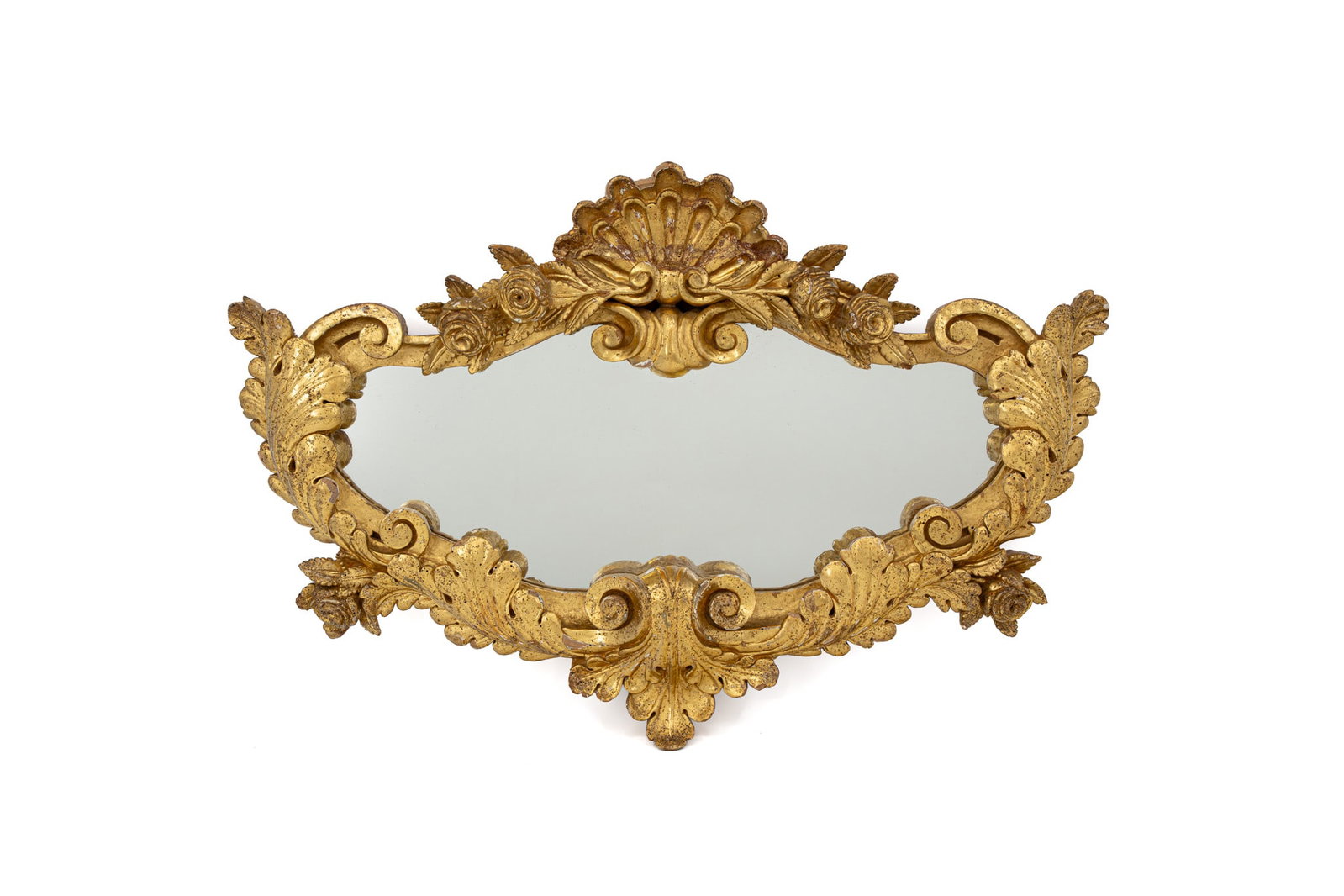 An antique Rococo style gilt polychrome carved wooden mirror (1 of 4)