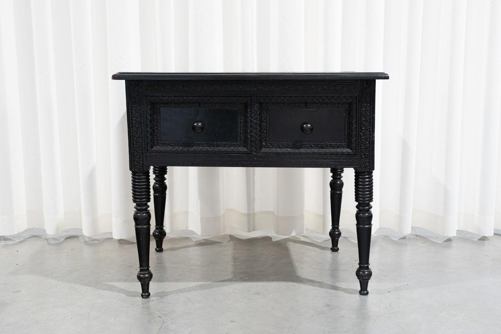 An oriental Persian style blackened decorated wooden side cabinet (1 of 8)