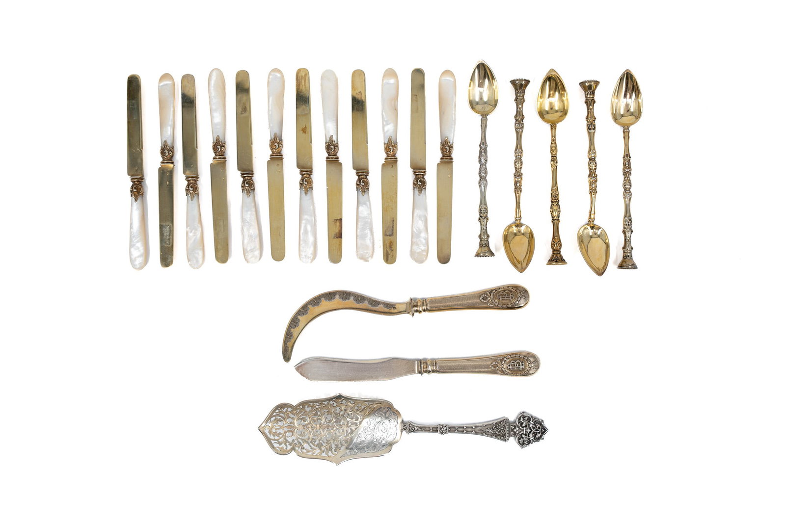 A composed lot of 20 antique various French decorated silver cutlery (1 of 19)