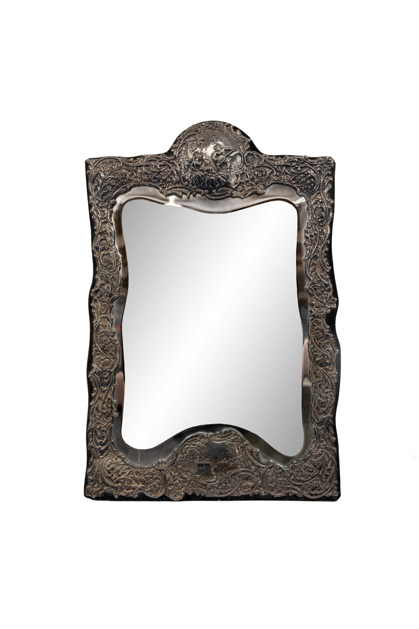 An antique rococo richly decorated silver table mirror (1 of 7)
