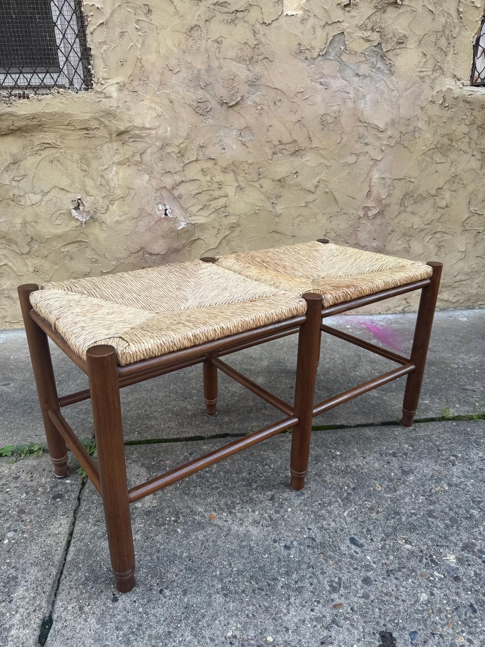 Mid Century Modern Woven Bench, Dual Seat Design (1 of 4)