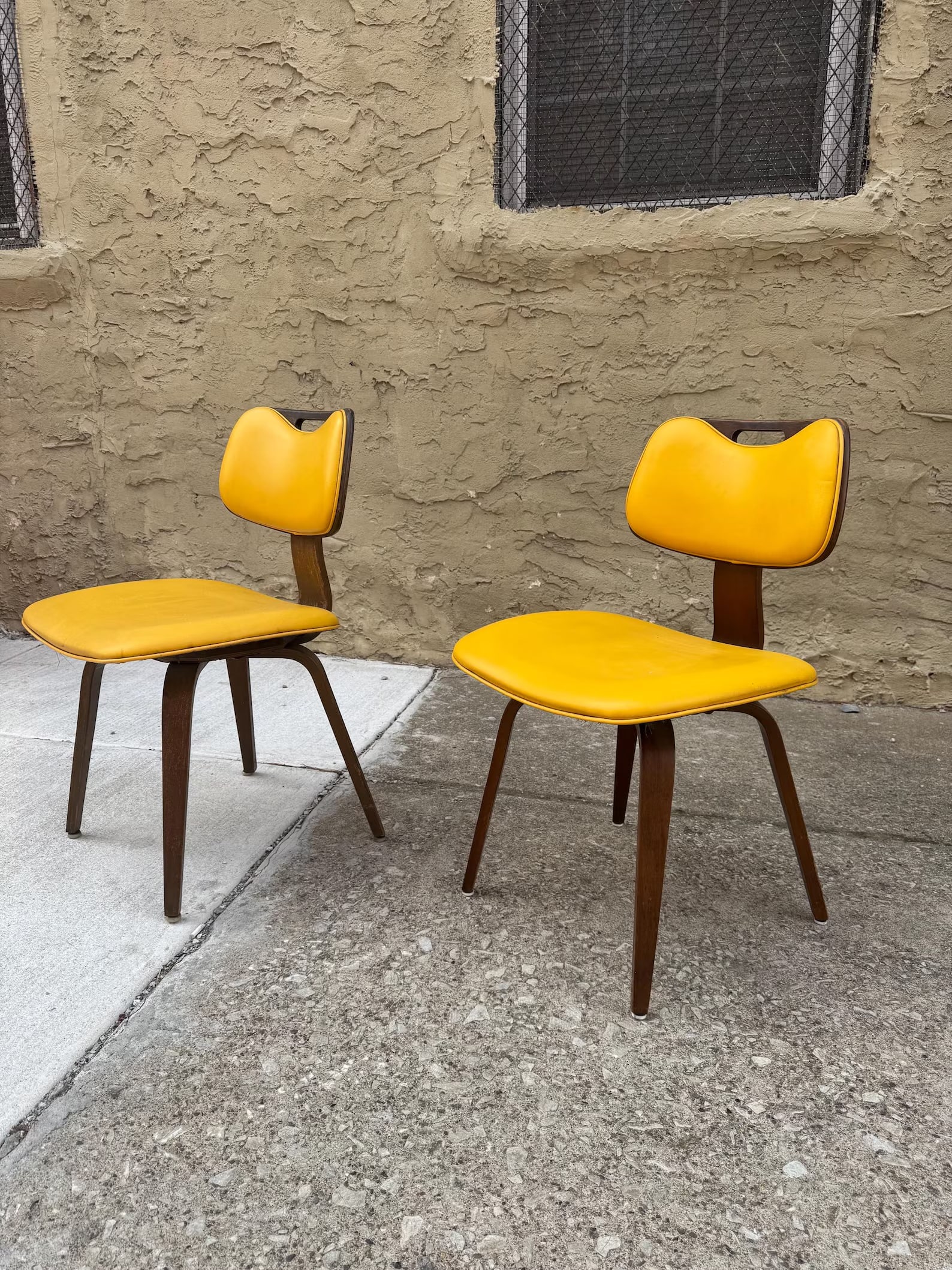 Danish Modern Walnut Side Chairs, Yellow Vinyl, Pair (1 of 6)