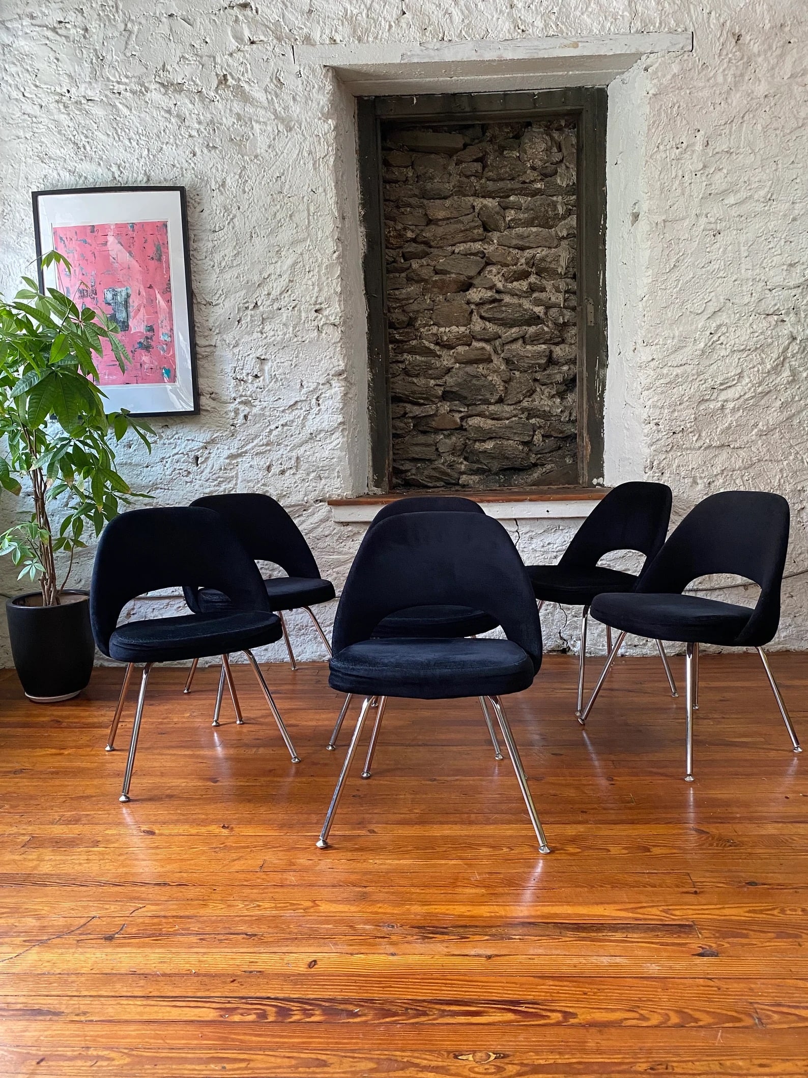 Eero Saarinen for Knoll Dining Chairs, Black Upholstery, Set of 6 (1 of 8)