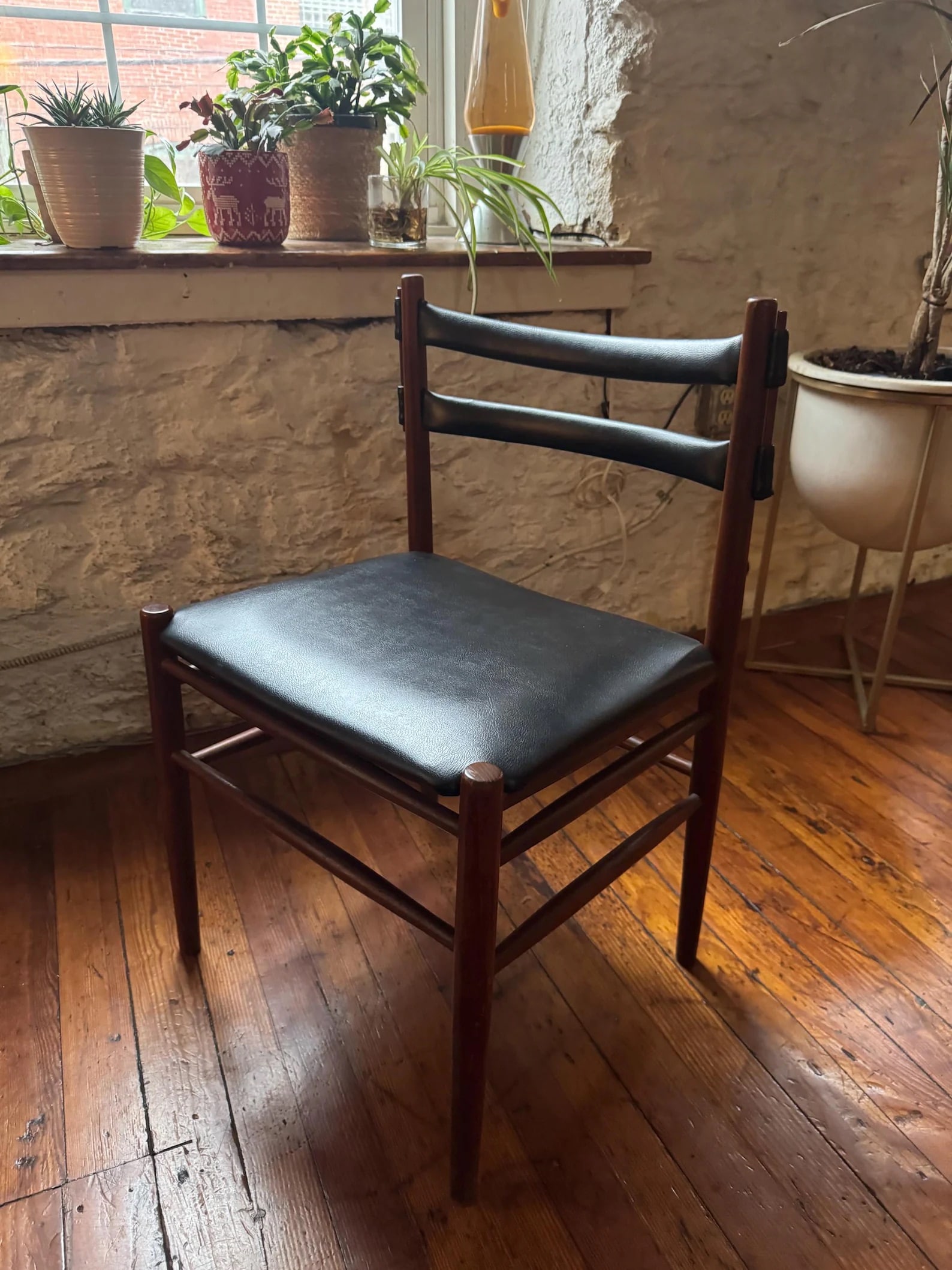 Danish Modern Rosewood Desk Chair, Black Naugahyde Seat (1 of 8)