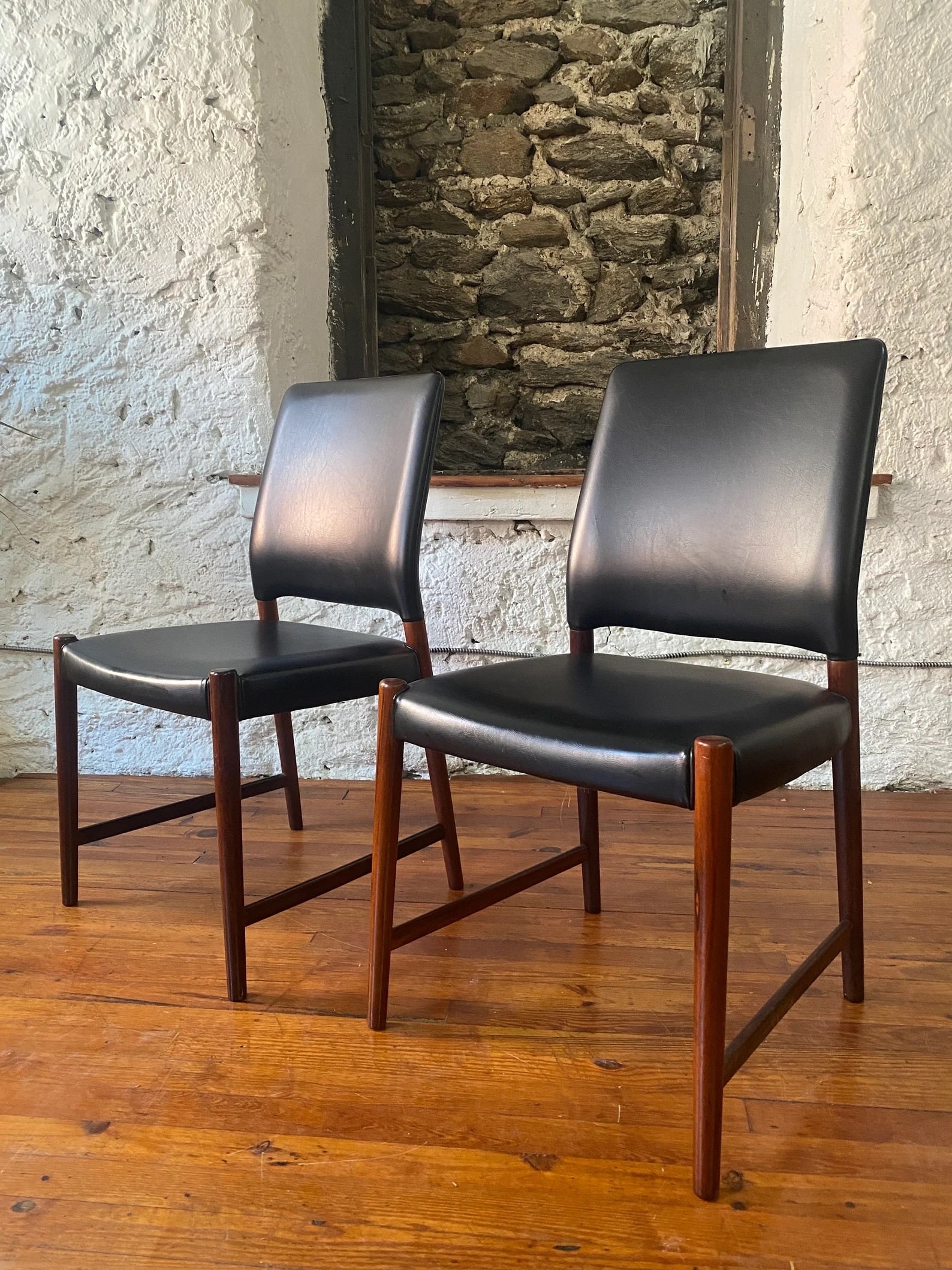Pair of Danish Modern Rosewood Side Chairs, Black Naugahyde (1 of 6)