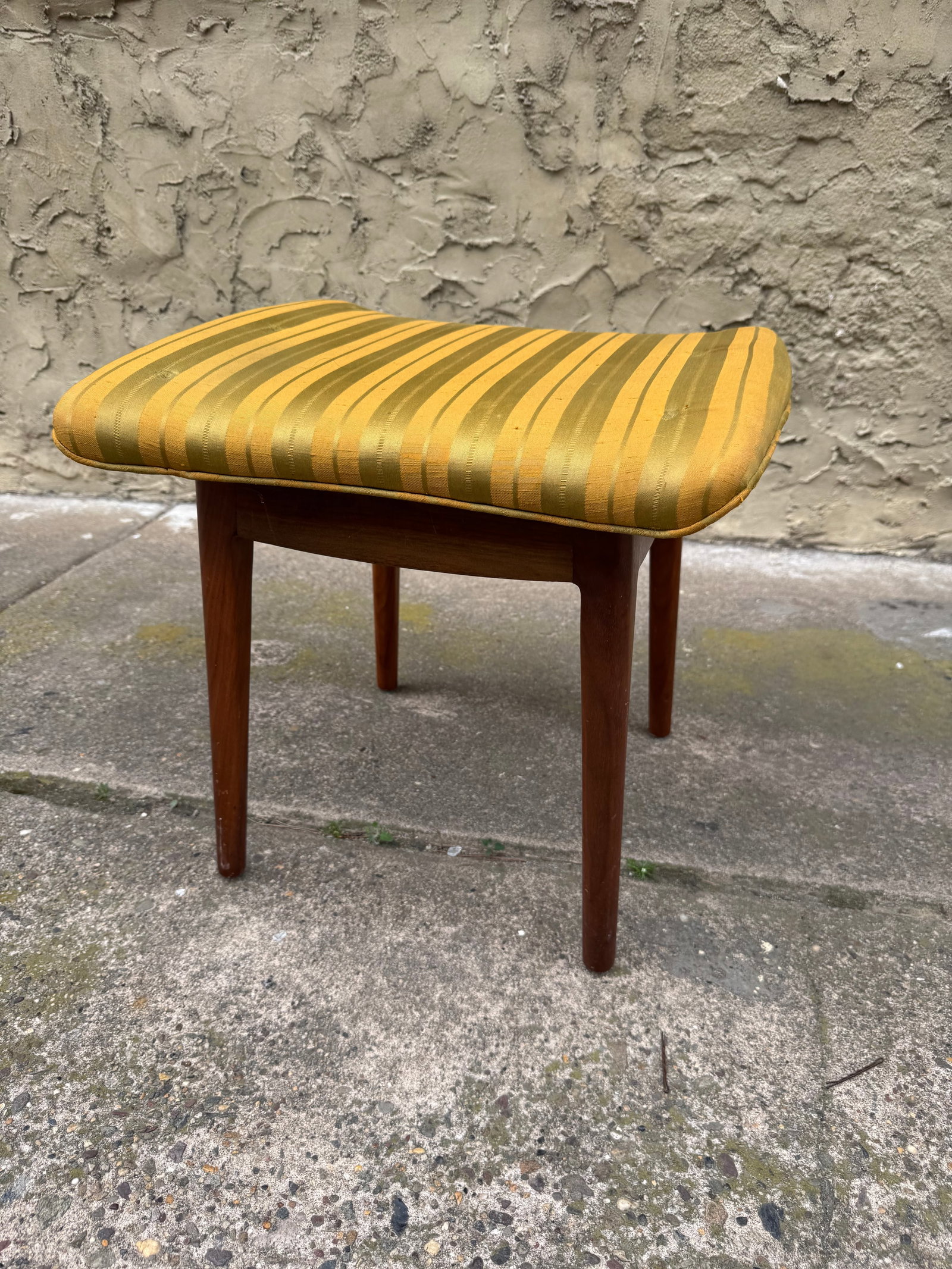 Vintage Mid-Century Modern Teak Ottoman / Footstool with Mustard Upholstery (1 of 4)