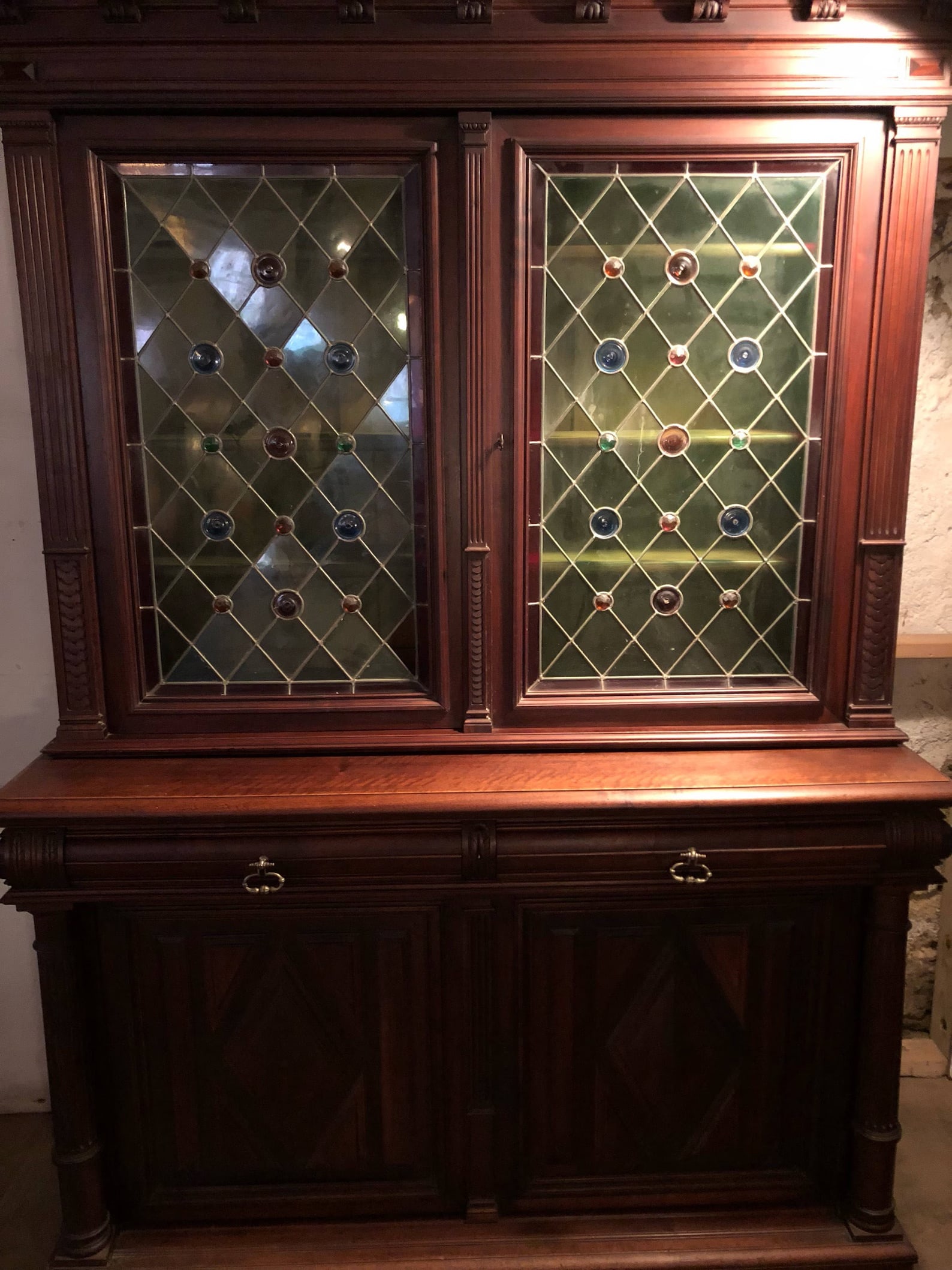 Antique French Provincial Walnut China Cabinet with Leaded Glass (1 of 9)