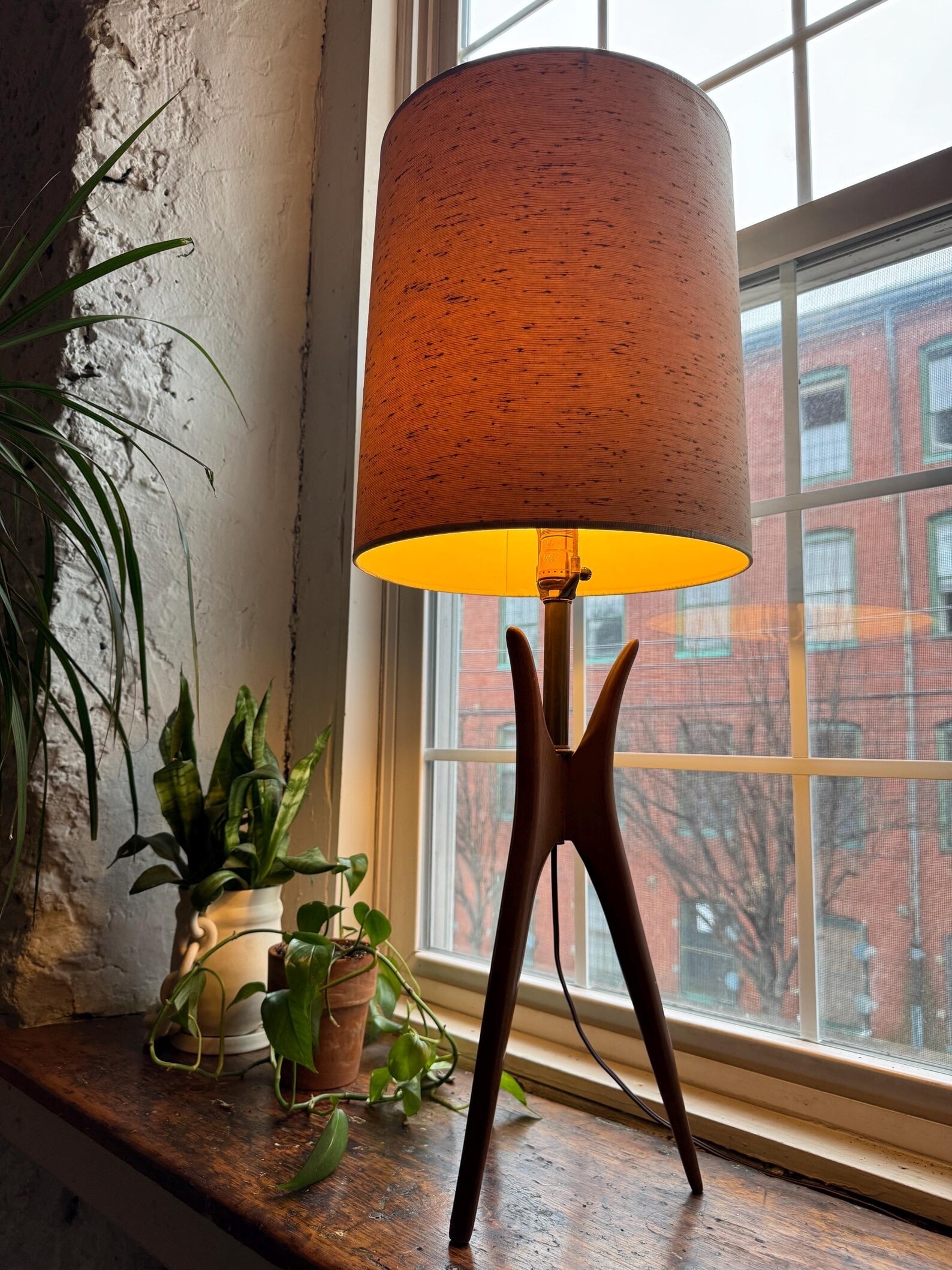 Mid Century Modern Walnut Table Lamp, Sculptural Base (1 of 4)