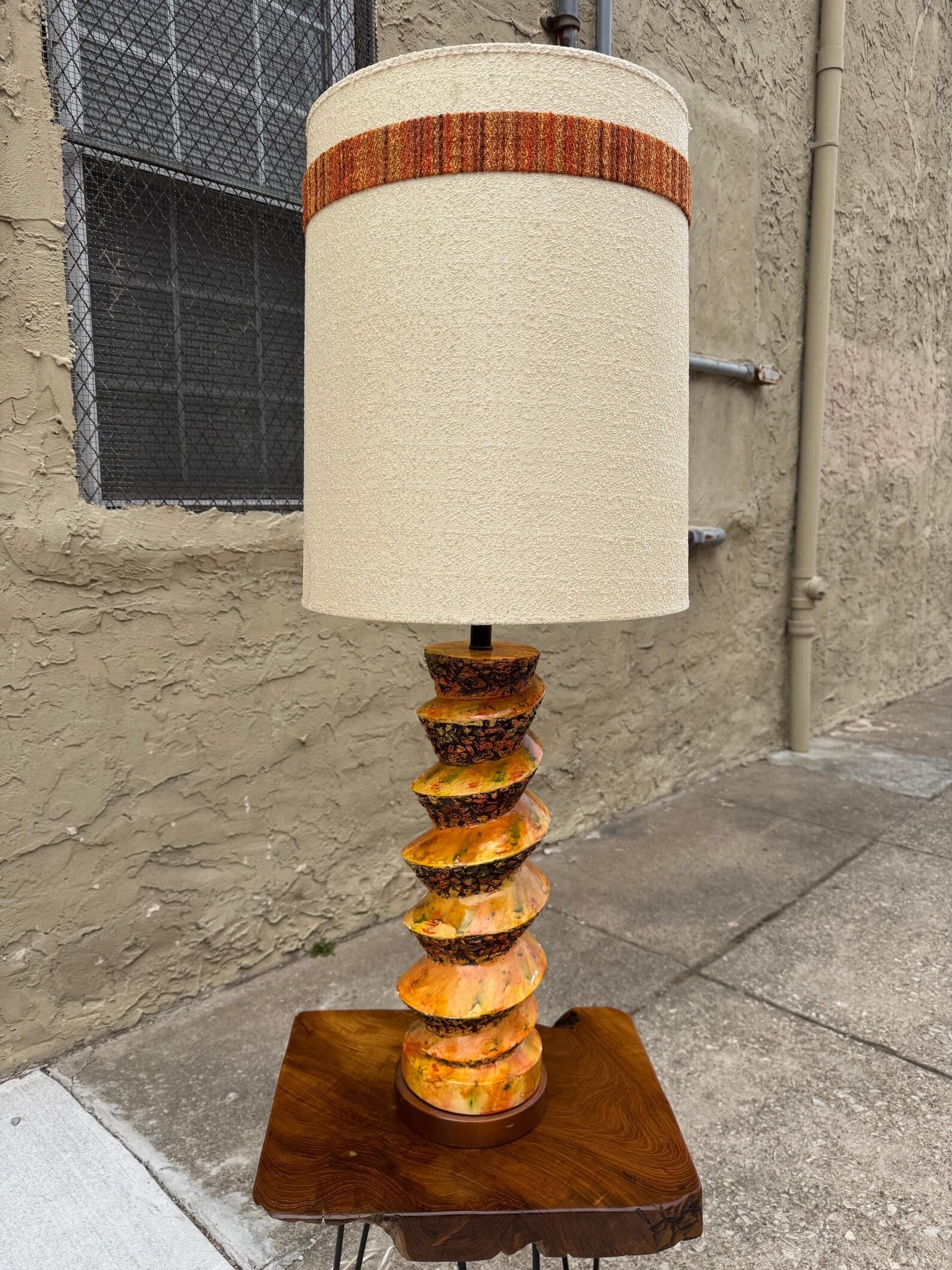 Tall Mid Century Ceramic Table Lamp with Walnut Accents, Sculptural Form (1 of 2)