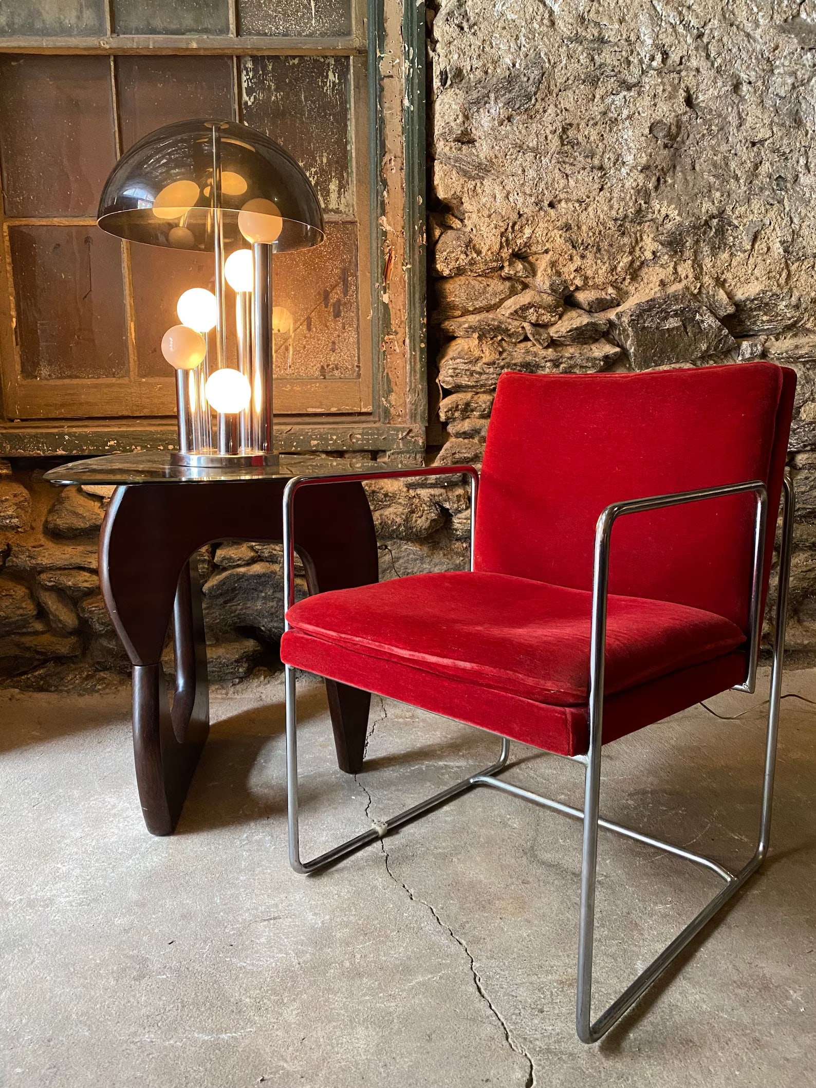 Mid Century Globe Table Lamp, Chrome Base with Sculptural Shade (1 of 4)
