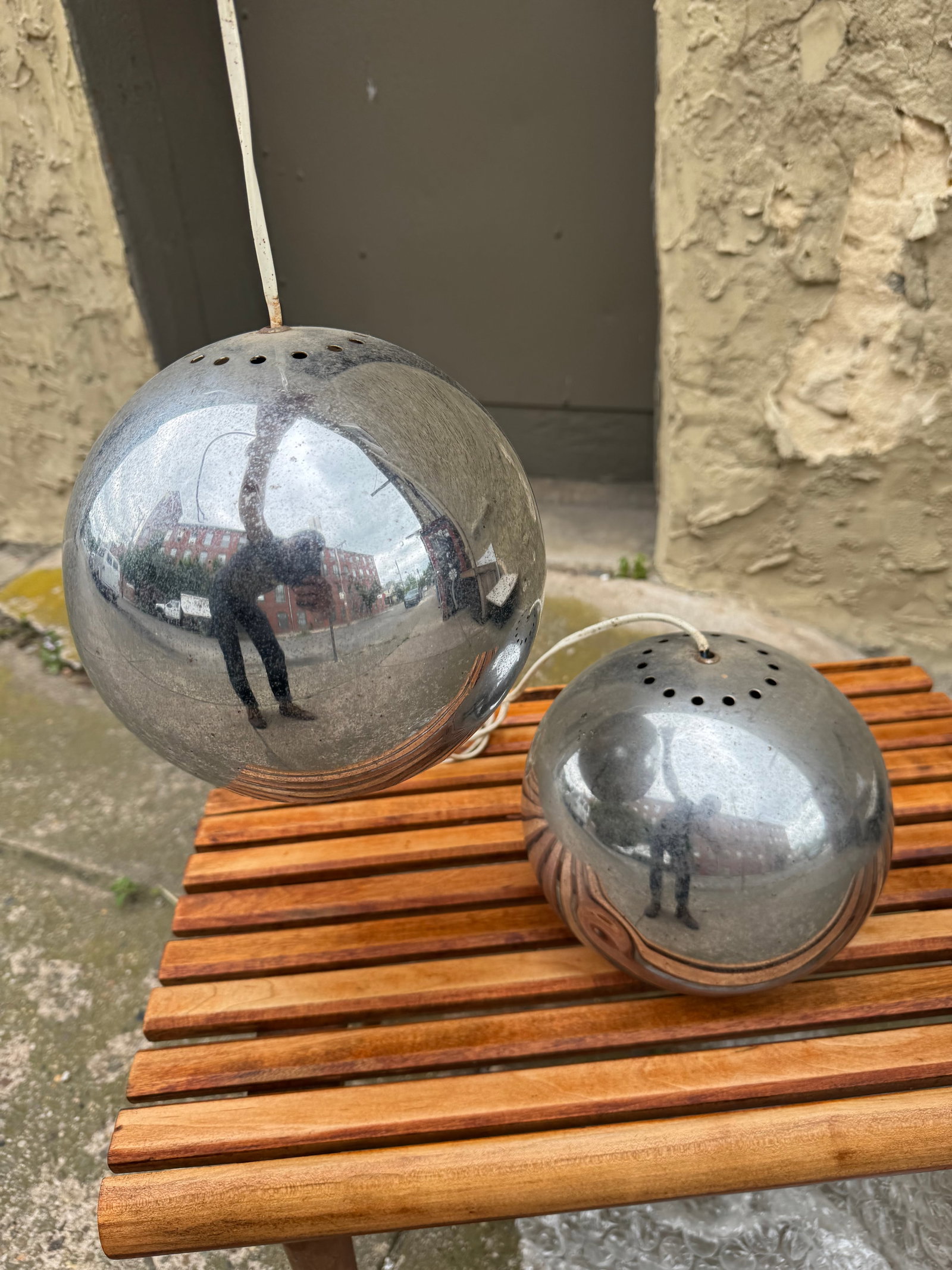 Pair of Vintage Mid-Century Modern Chrome Eyeball Pendant Lights, Space Age Style (1 of 3)