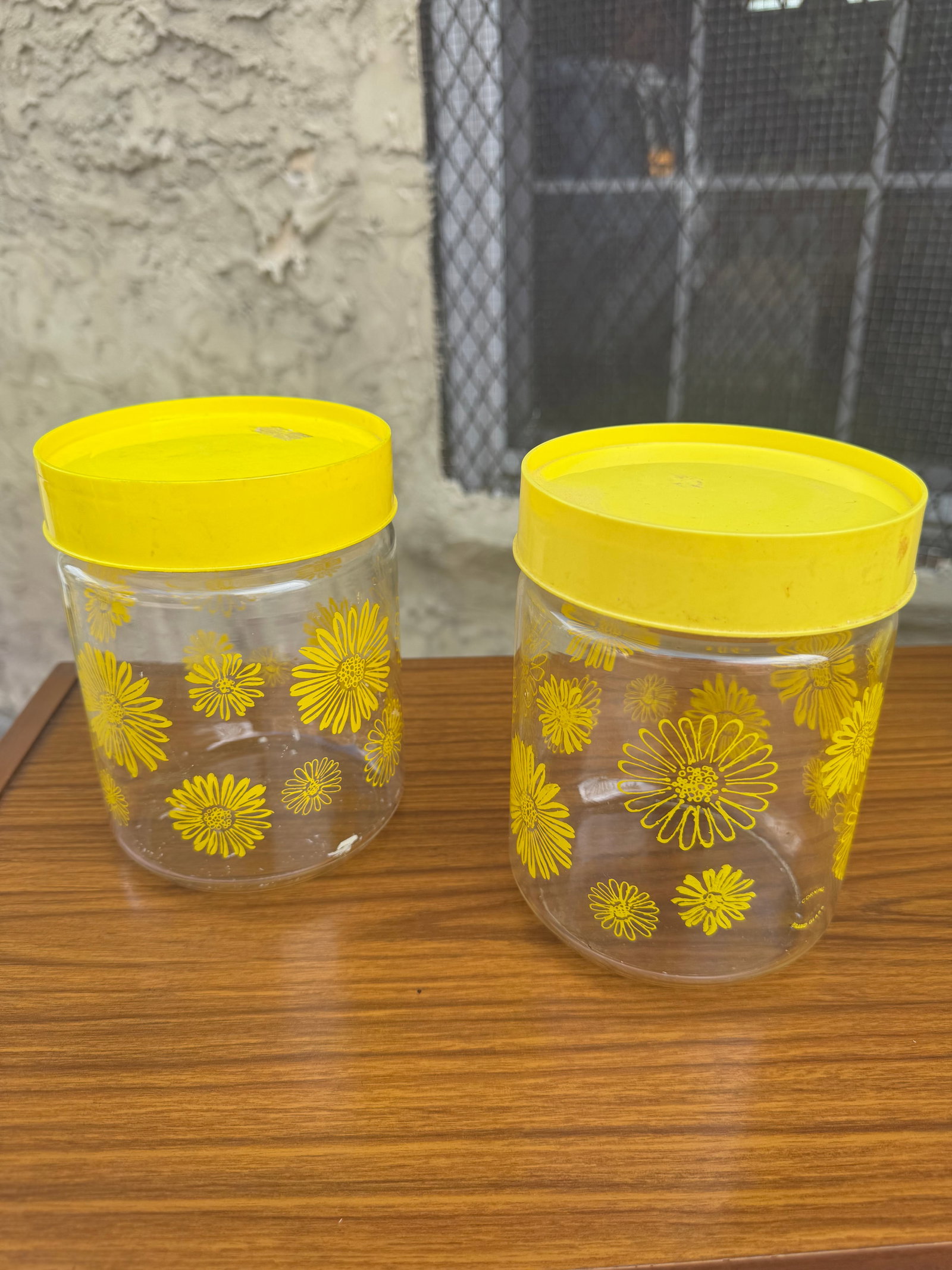 Vintage 1970s Corning Glass "Yellow Daisy" Canisters - Set of 2 (1 of 4)