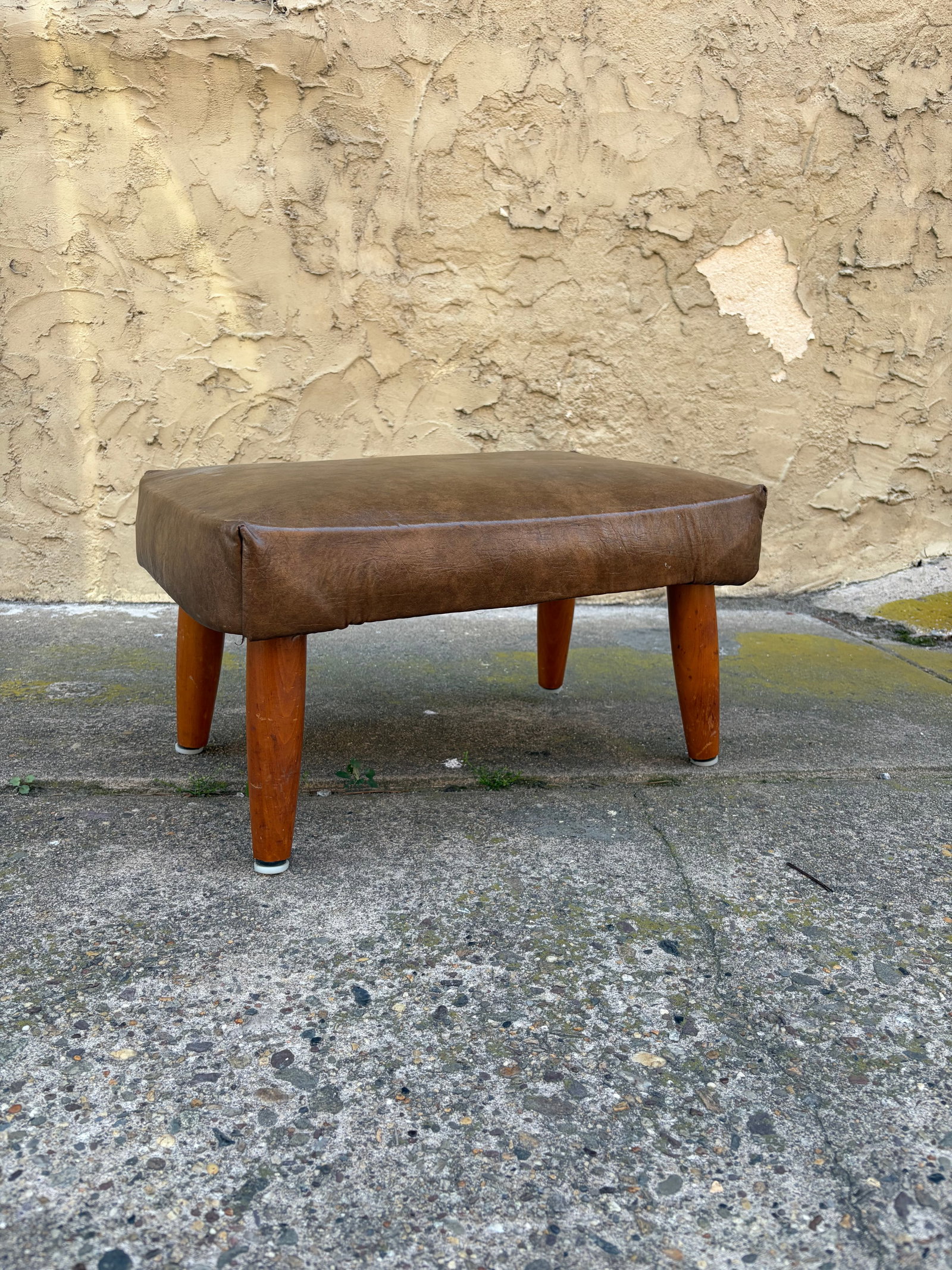 Mid-Century Modern Brown Faux Leather Footstool / Ottoman (1 of 3)