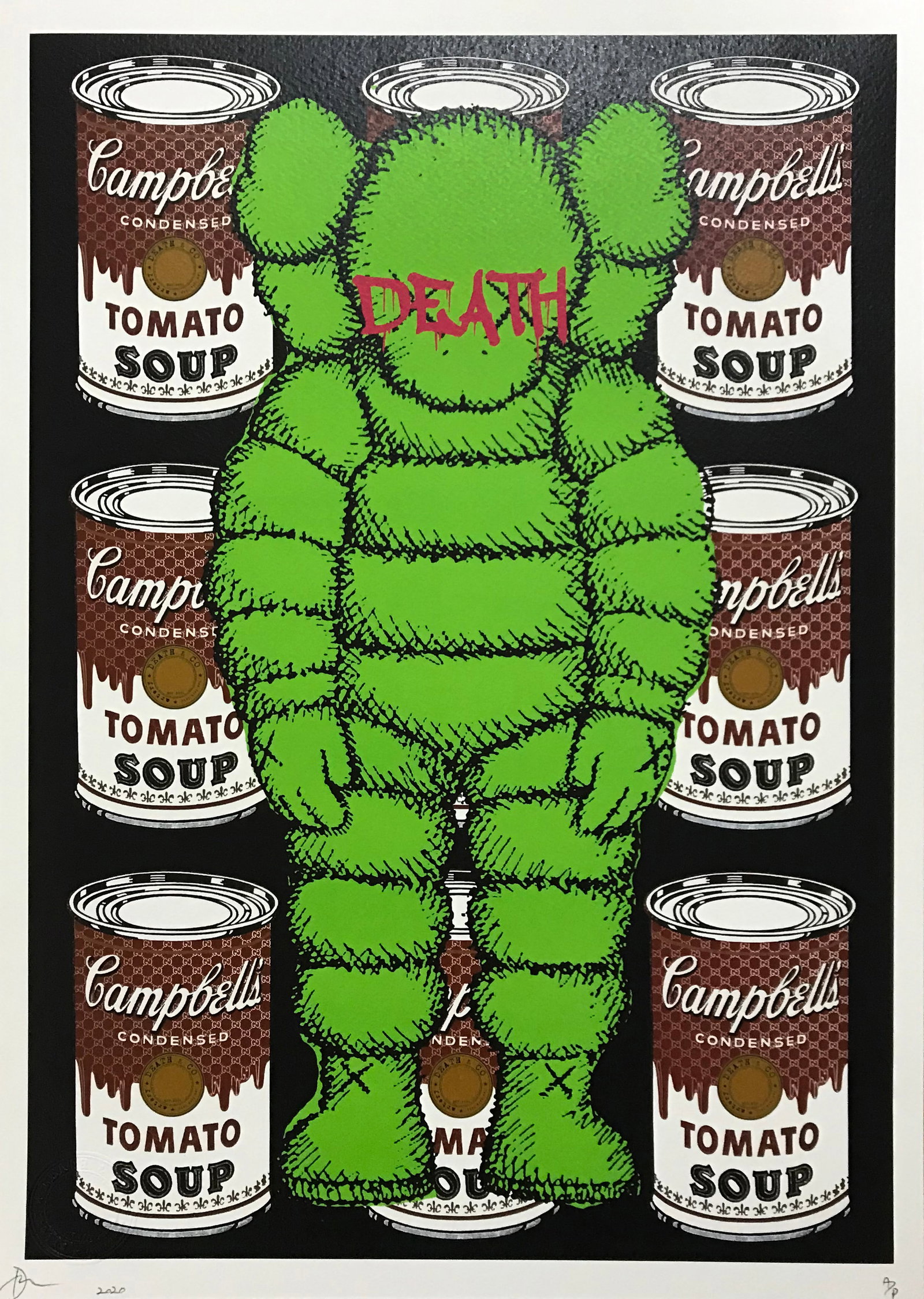Death NYC 'KAWS x Andy Warhol': This high-quality print, attributed to the renowned contemporary artist Death NYC, reflects her distinctive engagement with contemporary social and political themes. At the core of her artistic explor
