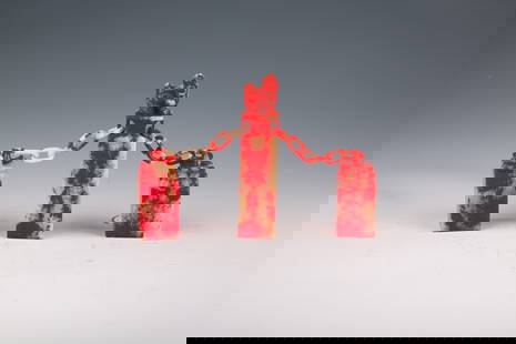 A Group of Three-Linked Jixue Stone Seals: "A Group of Three-Linked Jixue Stone Seals" Introduction:
Discover a remarkable Group of Three-Linked Jixue Stone Seals, each intricately carved with exquisite detail and precision.