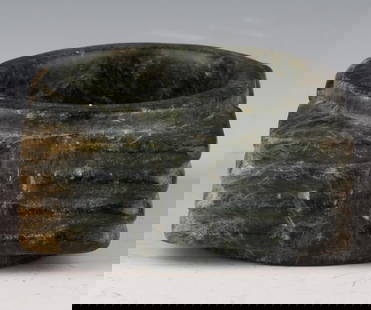 Chinese Carved Ribbed Body Jade Cong: Exquisite Chinese Carved Jade Cong with Ribbed Body" Introduction:
Step into the realm of ancient Chinese craftsmanship with this remarkable carved jade cong, a symbol of cultural