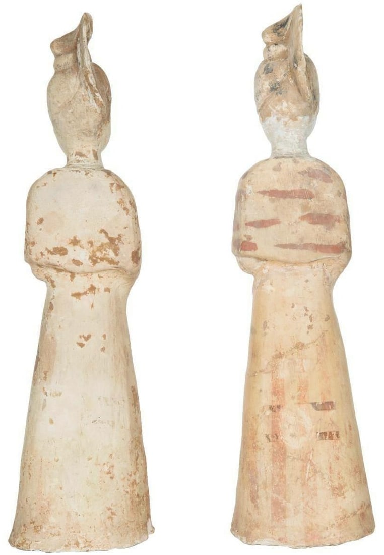 Tang Dynasty Pair of Maids Terracotta Figures (1 of 3)