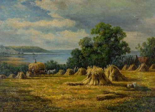 R. Rose 'Haymaking' 19th Century Impressionist Landscape (1 of 6)