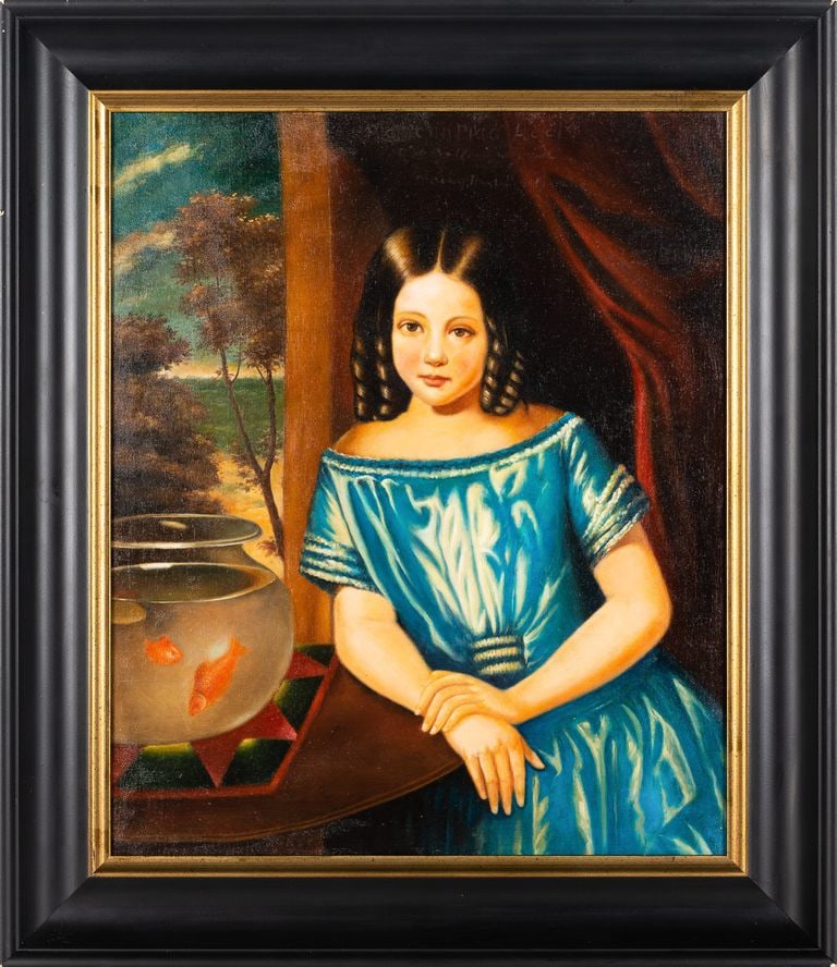 Mary Ann Field, Age 14 by Jonathan Adams Bartlett: Medium: Oil on Canvas
Dimensions: Overall Size: 37 1/2" x 33", Sight Size: 23" x 19"
Condition Report: Cleaned and relined, fine craquelure.
Description: "Mary Ann Field, Age 14, Painted b